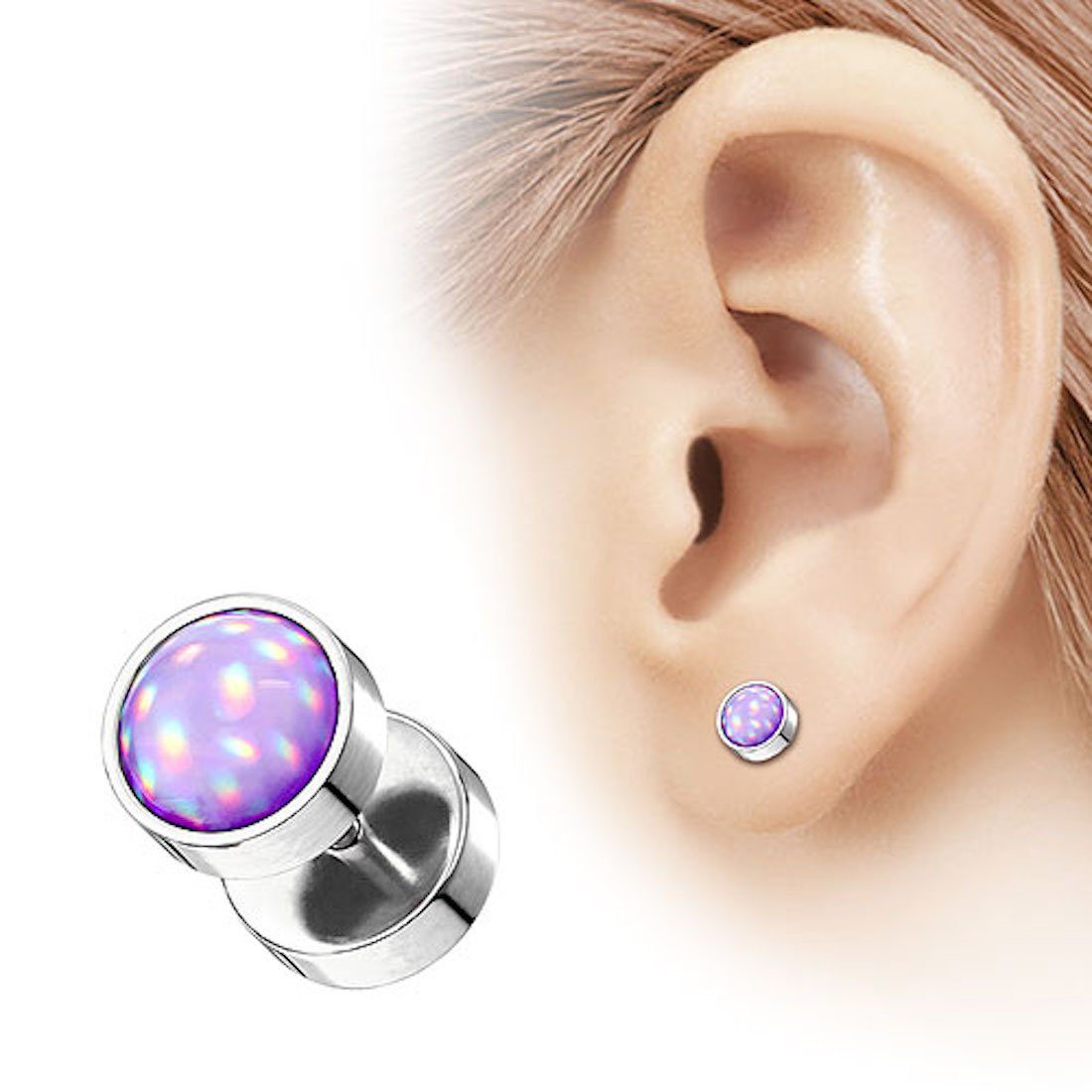 Platte glänzenden Piercing Tunnel Ohrringe Lila Ohrstecker Taffstyle Flesh Plug Piercing-Set Stein, Silber Epoxy Stecker Fake Ohrstecker - Runde Hantel Hantel