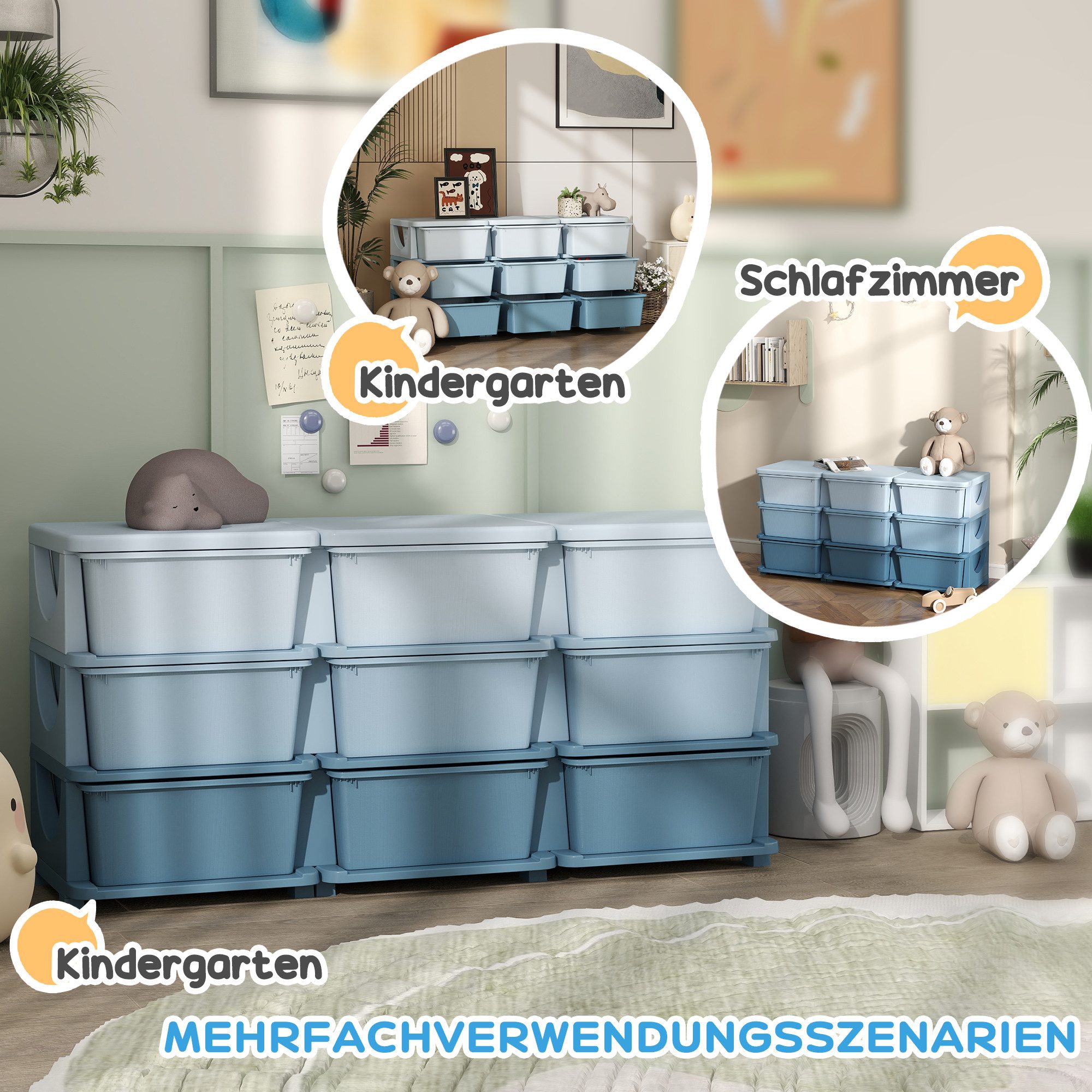 HOMCOM Spielzeugtruhe Schubladenschrank, Spielzeug-Organizer mit sechs Ebenen, 3-6 Jahre (Schubladenschrank, 1 St., Spielzeugkiste), für 3-6 Jahre Kinder Blau 1 – Bild 5 von 5