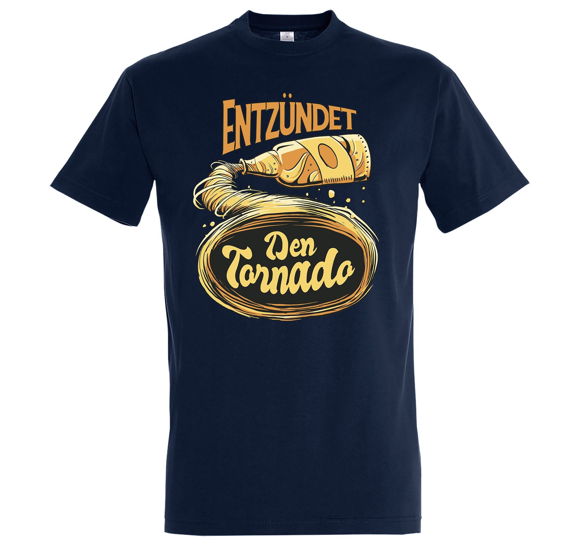 Tornado! Shirt Frontprint Bier mit Designz T-Shirt Den trendigem Entzündet Herren Navyblau Youth