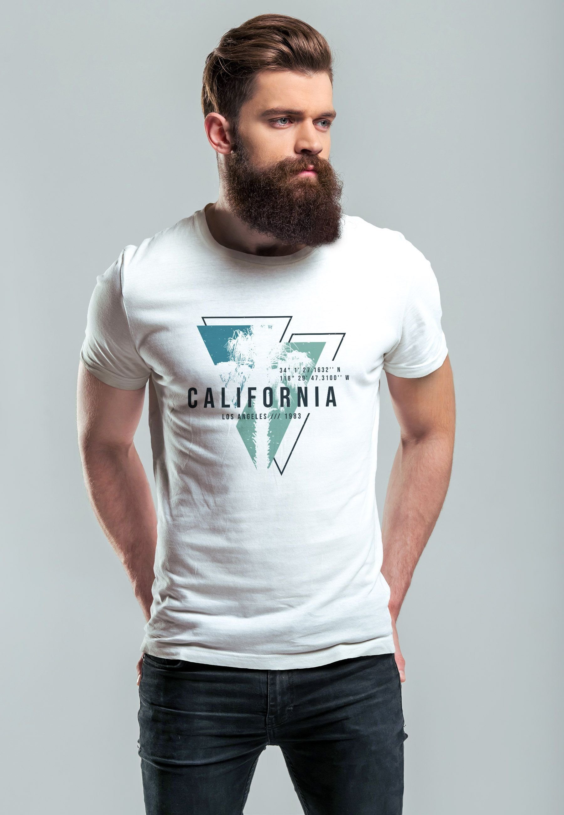 California Print-Shirt Surfing Neverless Fashion mit T-Shirt Herren Sommer Angeles weiß USA Motiv Print Los