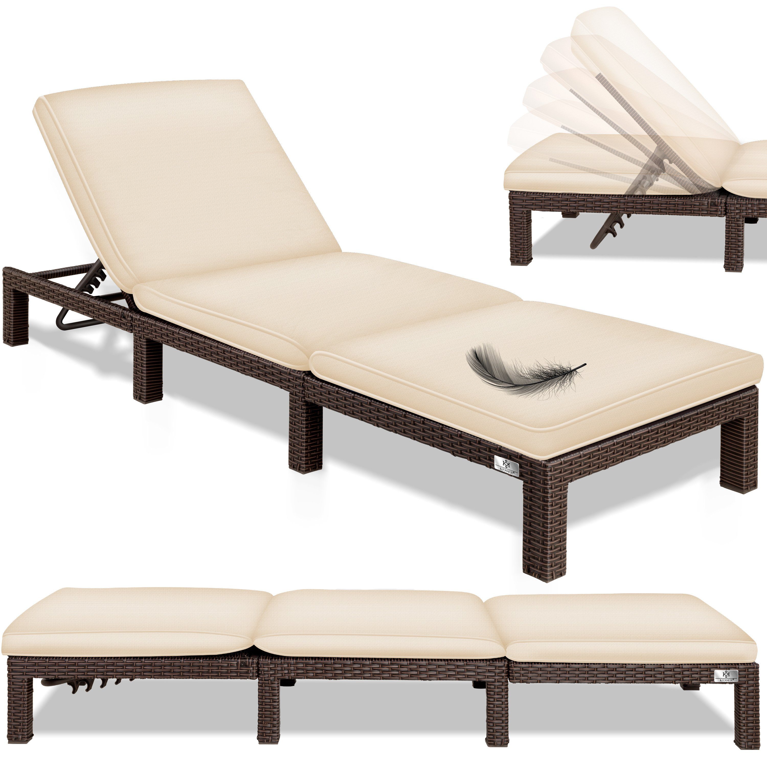 KESSER Gartenliege, Polyrattan Palma Gartenliege mit Auflage für Balkon