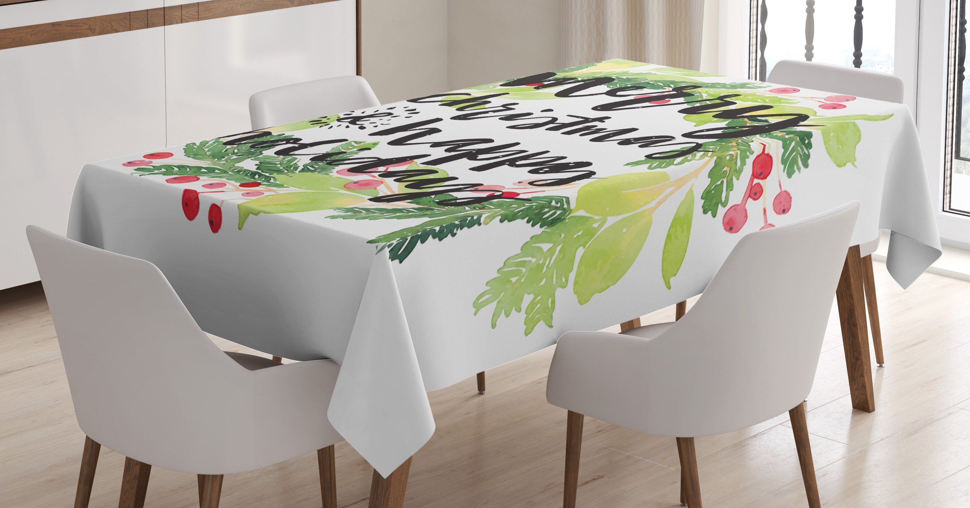 Abakuhaus Tischdecke Farbfest Waschbar Für den Außen Bereich geeignet Klare Farben, Weihnachten Kranz rote Beeren | Tischdecken