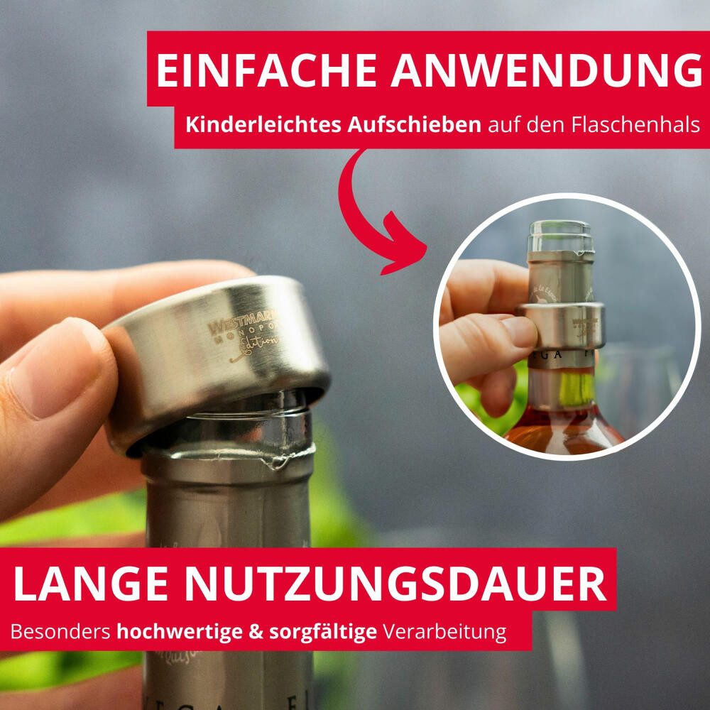 WESTMARK Flaschenverschluss 2 Tropfringe inkl. 2 Ersatzeinsätze, Monopol Edition, rostfrei, platzsparend, BPA-frei