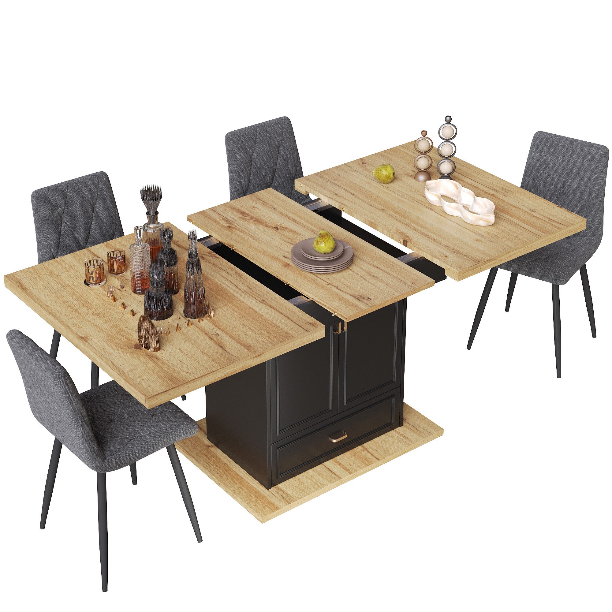 Ulife Esstisch mit klappbarer Tischplatte, ausziehbarer Küchentisch, 110-140x80x75cm (1-St), Platz für bis zu 6 Personen, Tischplatte mit Holzmaserung