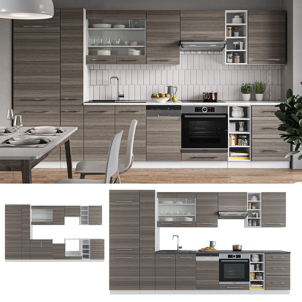 Vicco Küchenzeile Fame-Line, Edelgrau/Weiß/Weiß, 355 cm günstig online kaufen