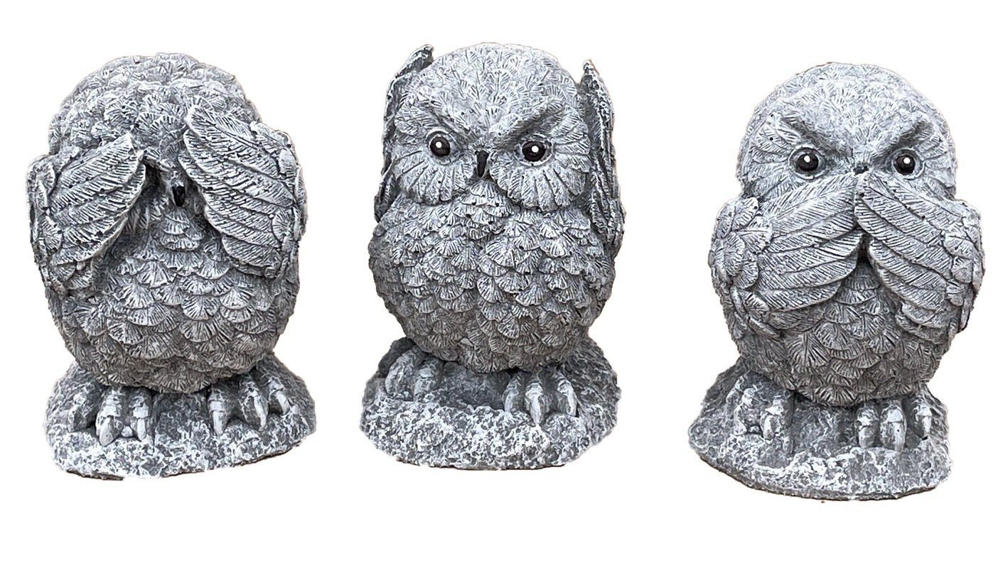 Gartenfigur Steinfigur 3er Set Eule Nichts hören, sagen, sehen