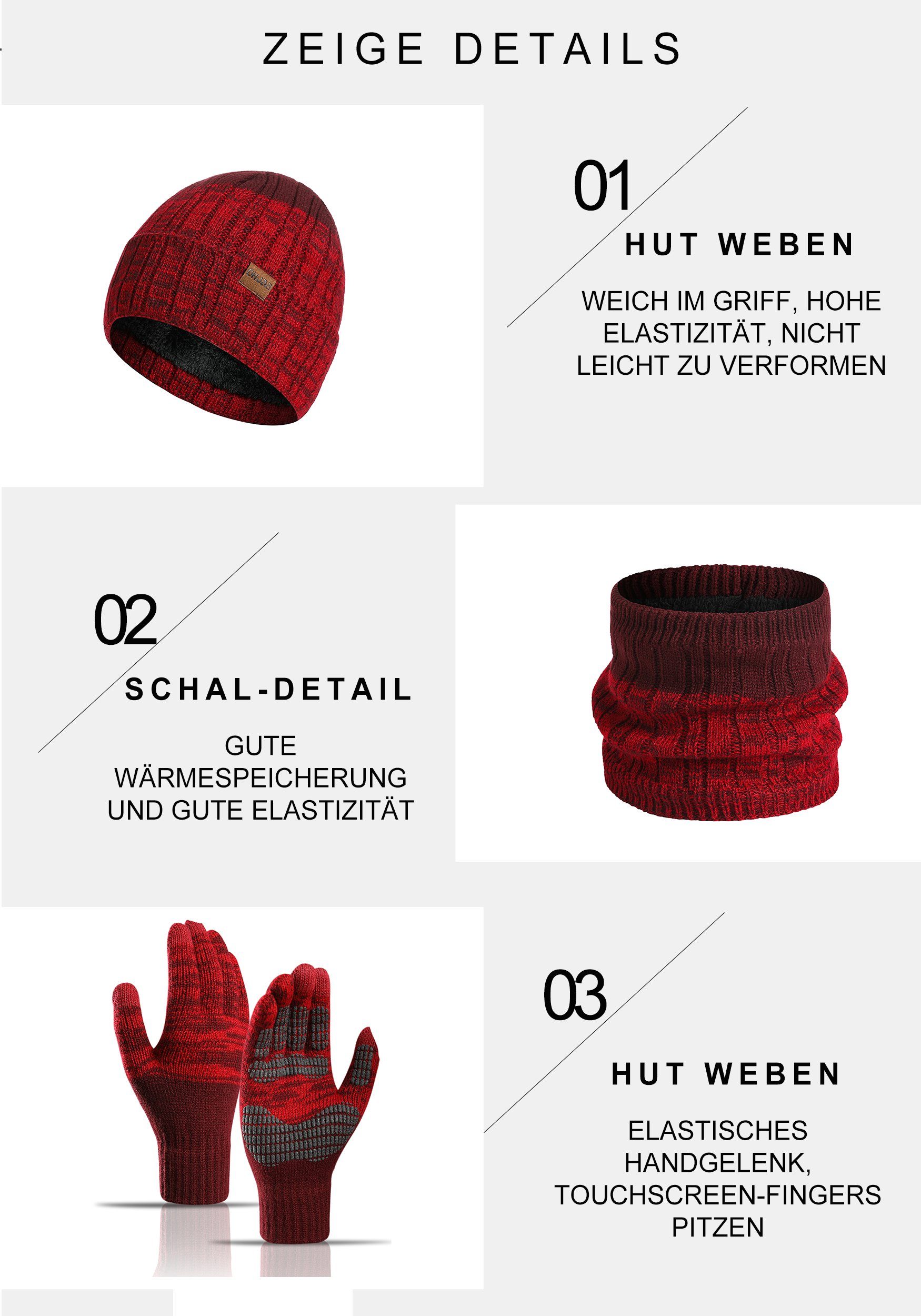 MAGICSHE Mütze & Schal Handschuhe Rot Set Schal