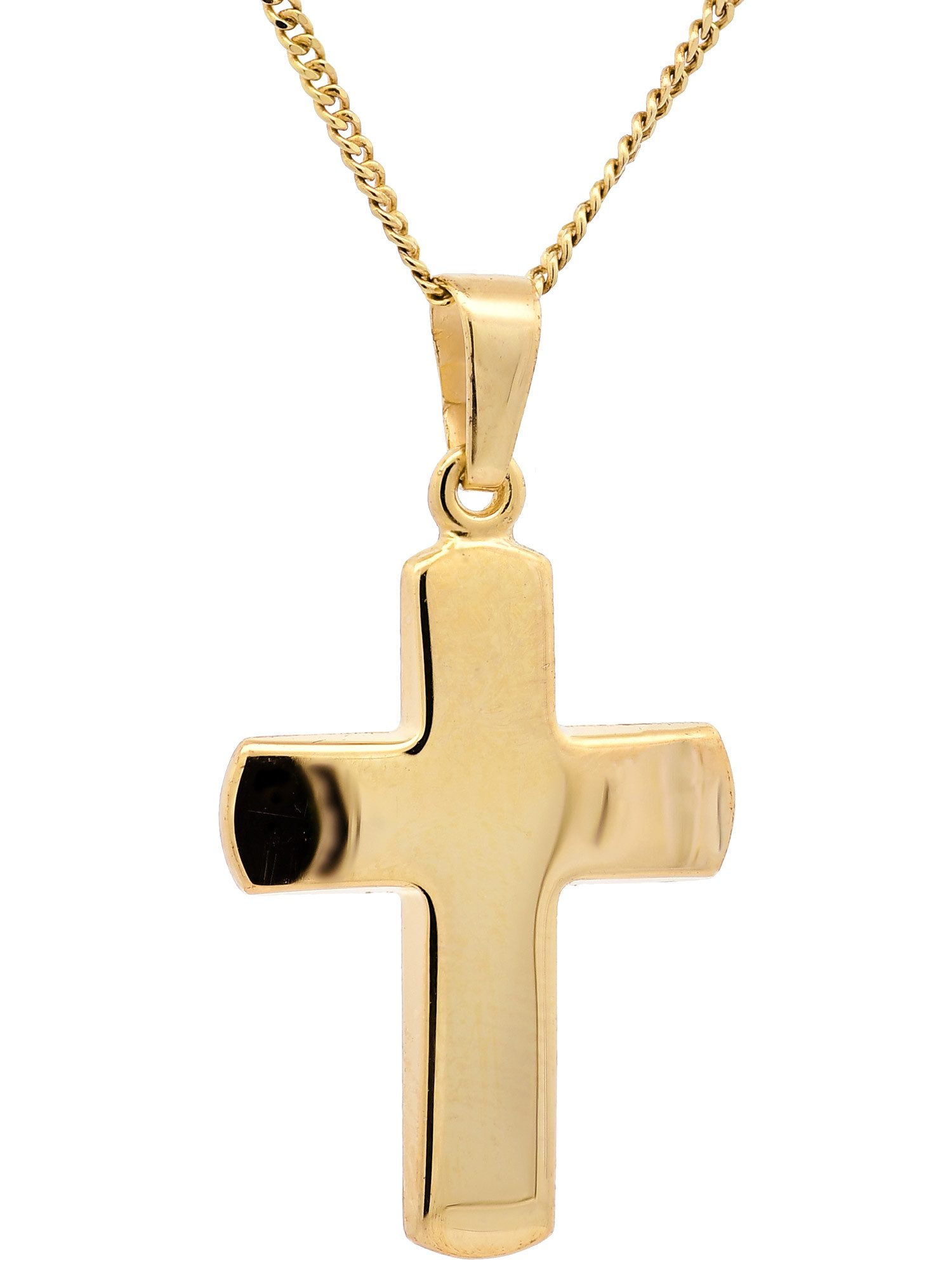 HOPLO Kreuzanhänger Gold Anhänger Kreuz mit Goldkette massiv 585 - 14 Karat Gold 36 cm, Made in Germany