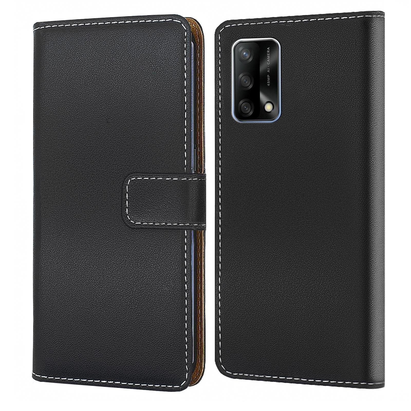 Numerva Handyhülle Bookstyle Etui Handytasche für OPPO A74 4G, Schutzhülle Klapphülle Flip Cover Schwarz