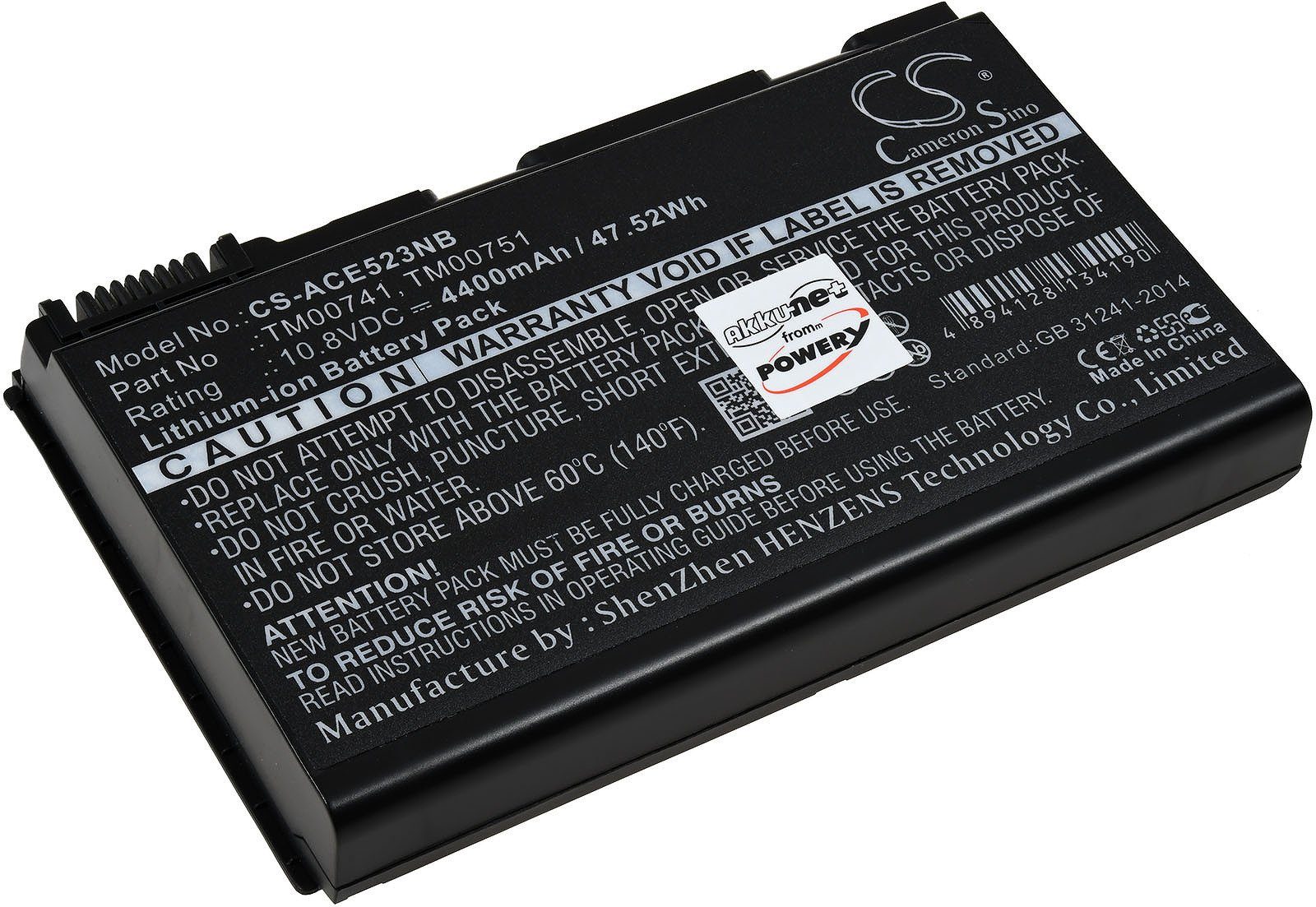 Powery Akku für Acer Typ TM00741 Laptop-Akku 4400 mAh (10.8 V)