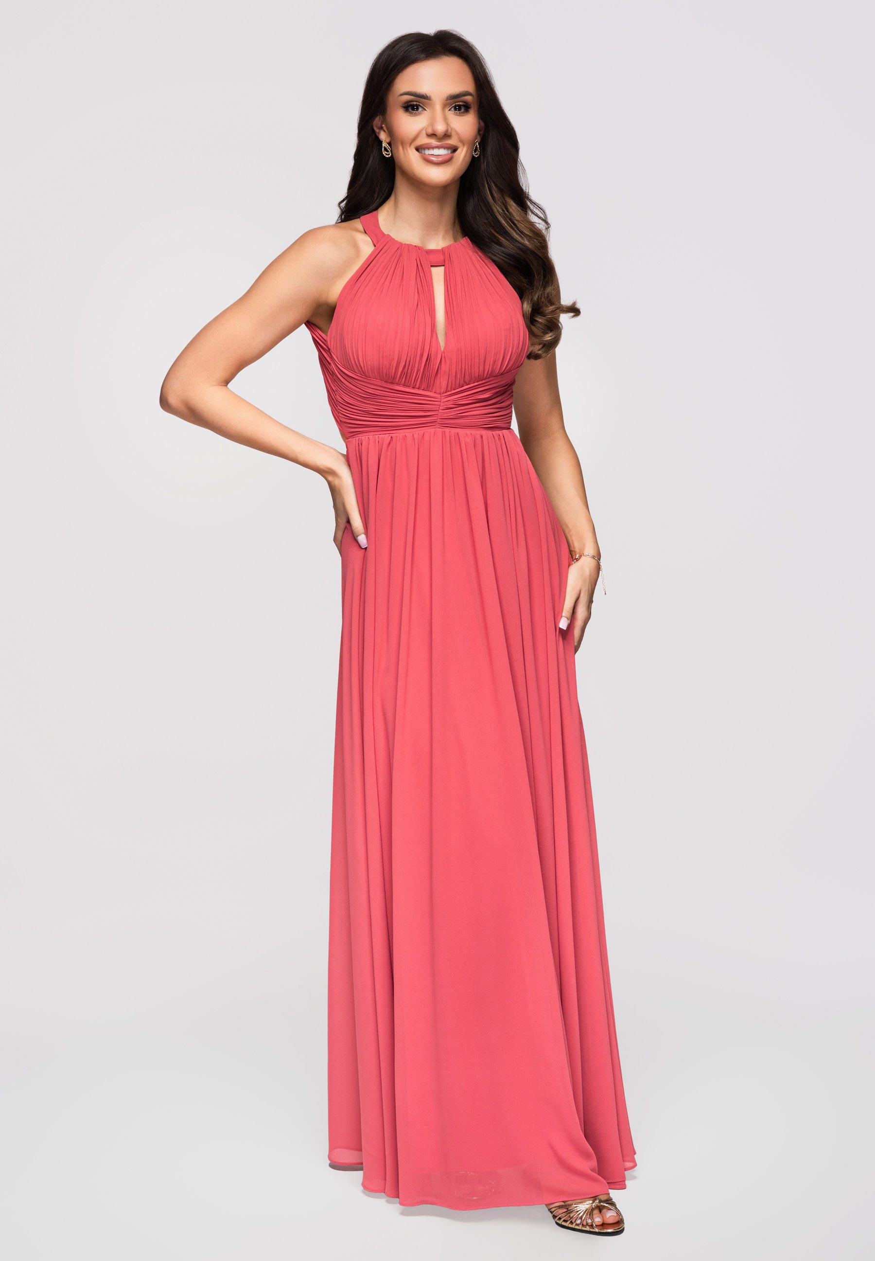 OMBRE Abendkleid Damen Abendkleid Maxi mit fließendem Schnitt Altrosa M (kein Set, 1-tlg)