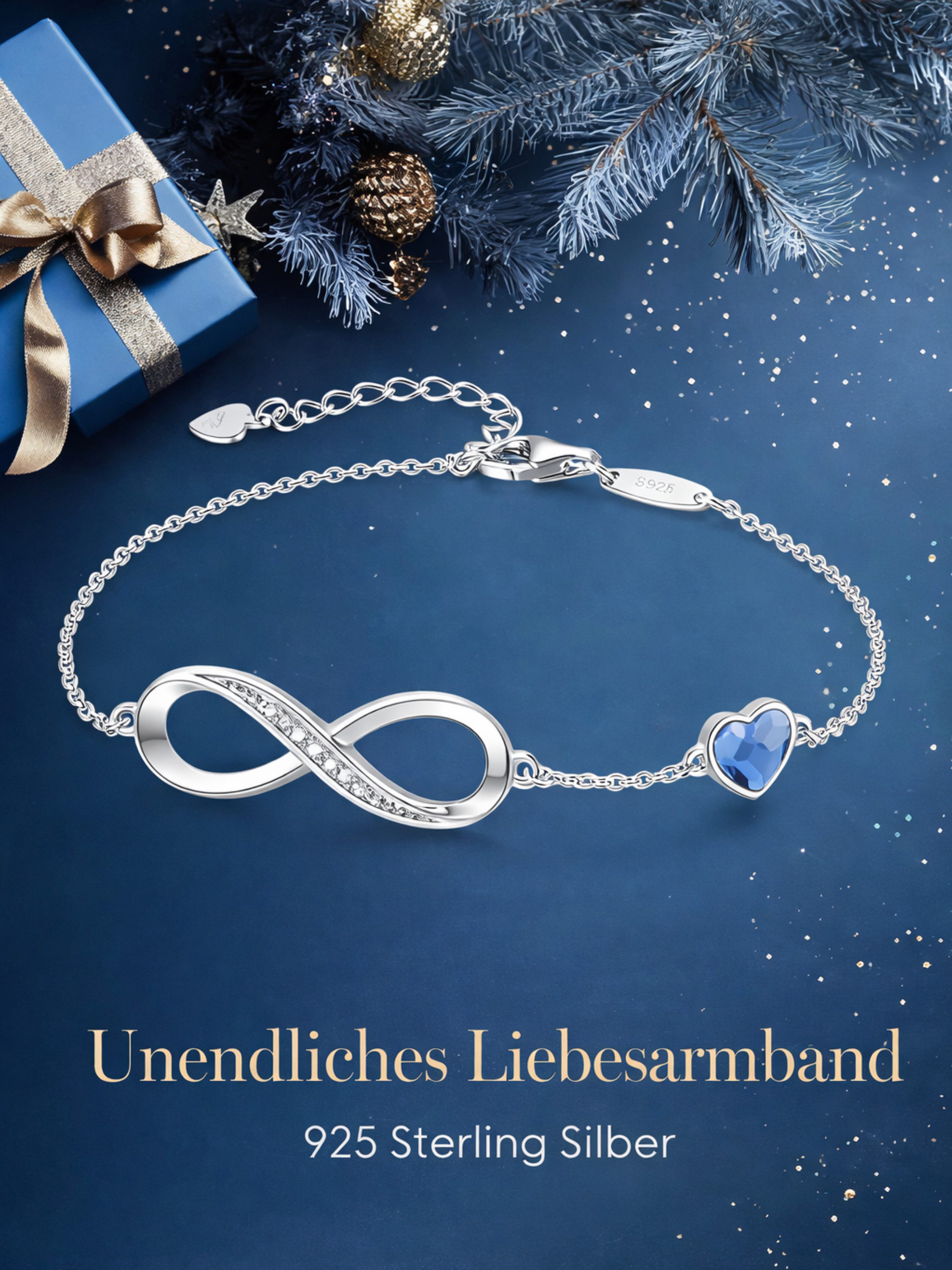 S&T Design Silberarmband Infinity Armband Damen 925 Sterling Silber Unendlichkeit Herz (Echt Silber, inkl. Verpackung), Verstellbares Armband – Geschenk für Fra – Bild 4 von 4