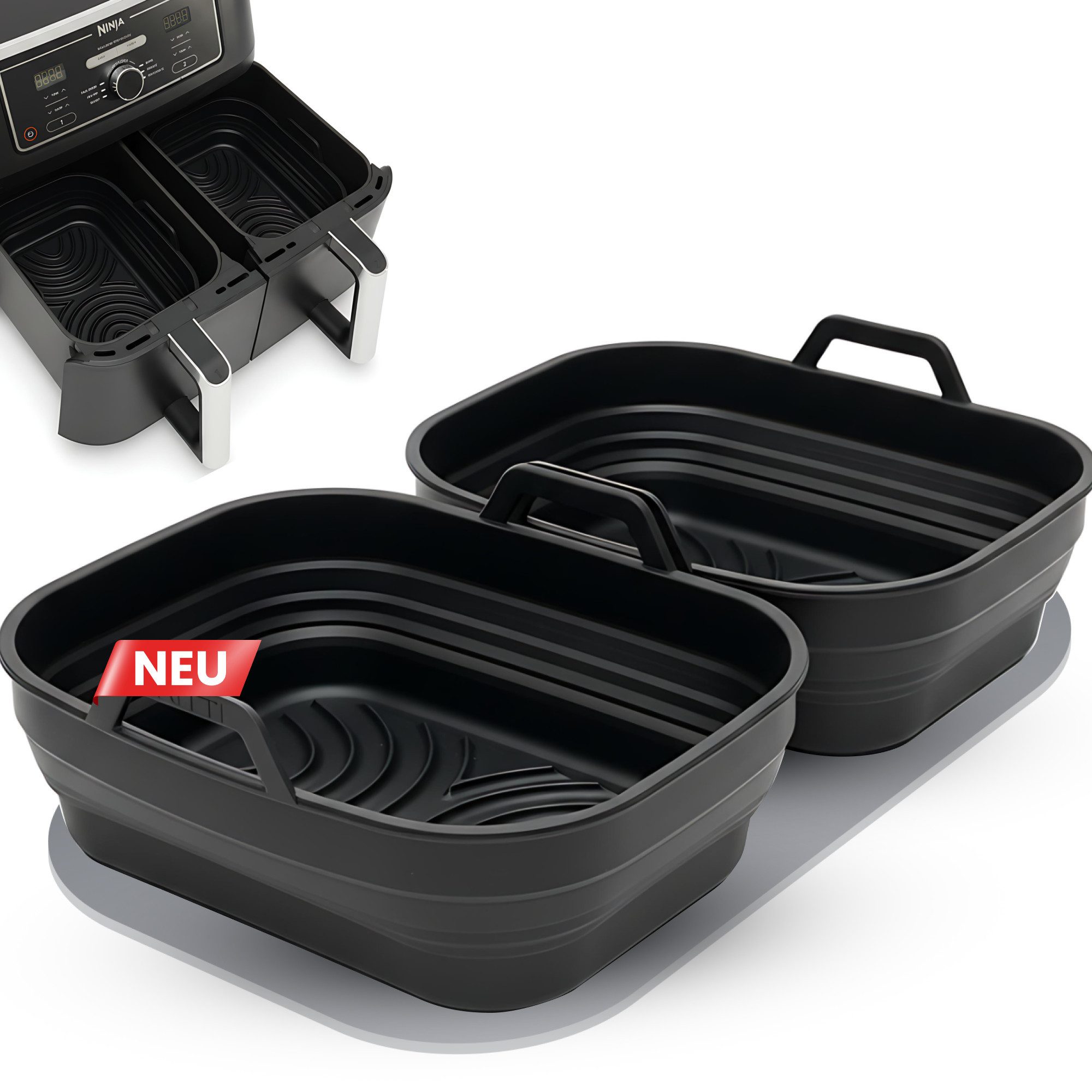 FRITTI Silikonform Silikonform für Heißluftfritteuse – Passend für Ninja Foodi Max, (Set), 2er-Set, BPA-frei, Rillenboden, 3er-Set, BPA-frei, Rechteckform
