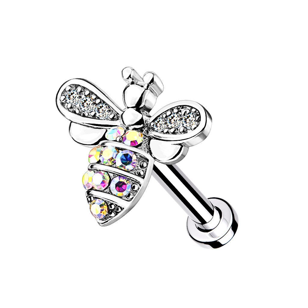Taffstyle Piercing-Set Ohr Tragus Knorpel Labret Piercing Stecker Kristall Biene Silber 6mm (Conch Orbital Snug Ohrring Piercing), Ohrpiercing Cartilage Knorpel Ohr Tragus Helix Rook Lobe Daith