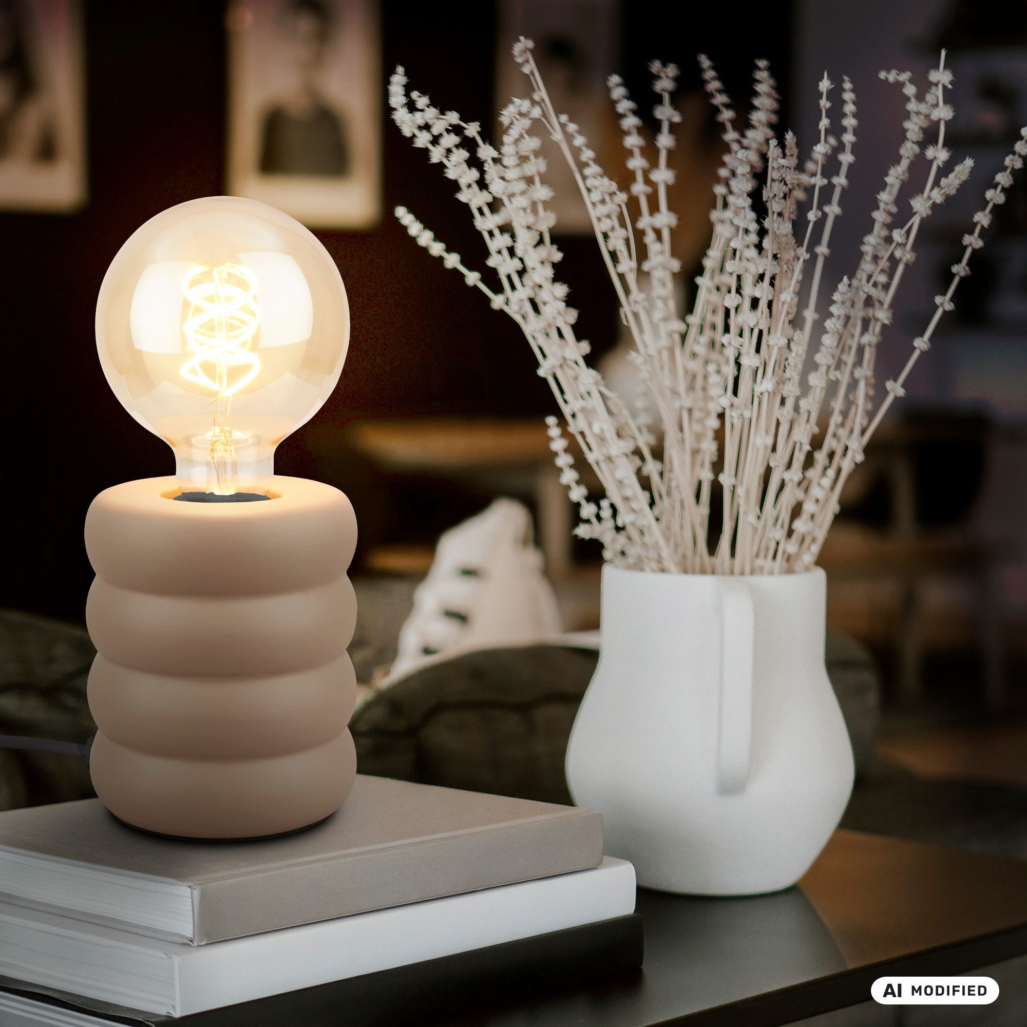 Briloner Leuchten LED Tischleuchte Tischlampe Keramik Kabelschalter E27 Nachttischlampe, ohne Leuchtmittel, Abhängig vom Leuchtmittel, 10,5x12,5 cm, Schlafzimmer, Wohnzimmer, Büro