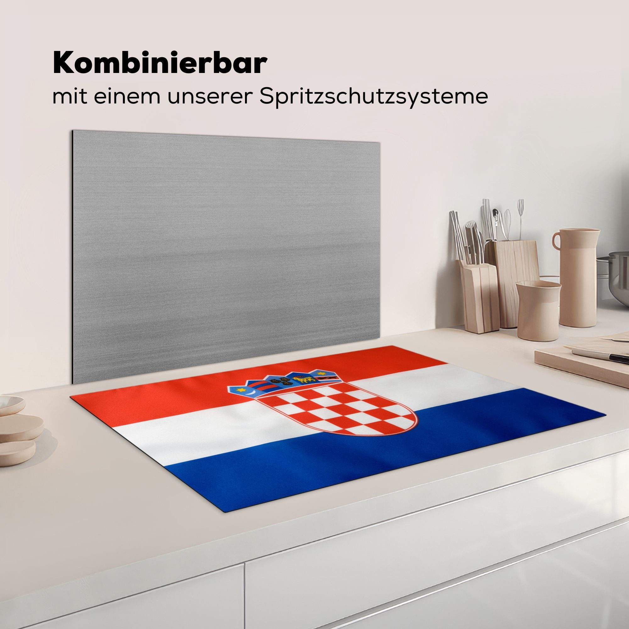 cm, Flagge, (1 die Ceranfeldabdeckung kroatischen 81x52 MuchoWow Herdblende-/Abdeckplatte Induktionskochfeld tlg), für Schutz Foto küche, der Vinyl,