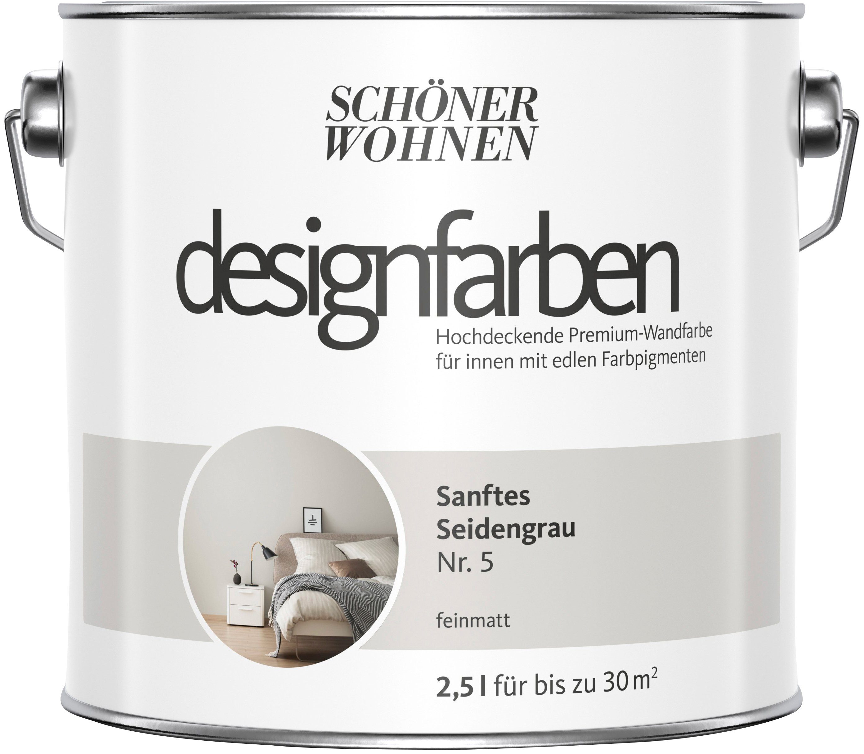 SCHÖNER WOHNEN FARBE Wand- und Deckenfarbe designfarben, hochdeckende Premium-Wandfarbe, Farbwelt grau