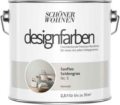 SCHÖNER WOHNEN-Kollektion Wandfarbe »Designfarben«, 2,5 Liter, Sanftes Seidengrau Nr. 5, hochdeckende Premium-Wandfarbe