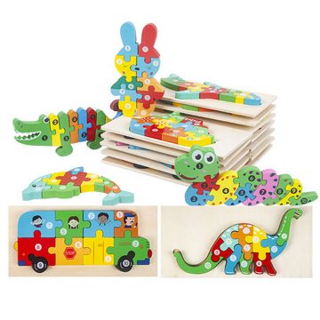 Henreal Lernspielzeug Holzpuzzle für Kleinkinder im Alter von 1–3 Jahren, Montessori (4-St)