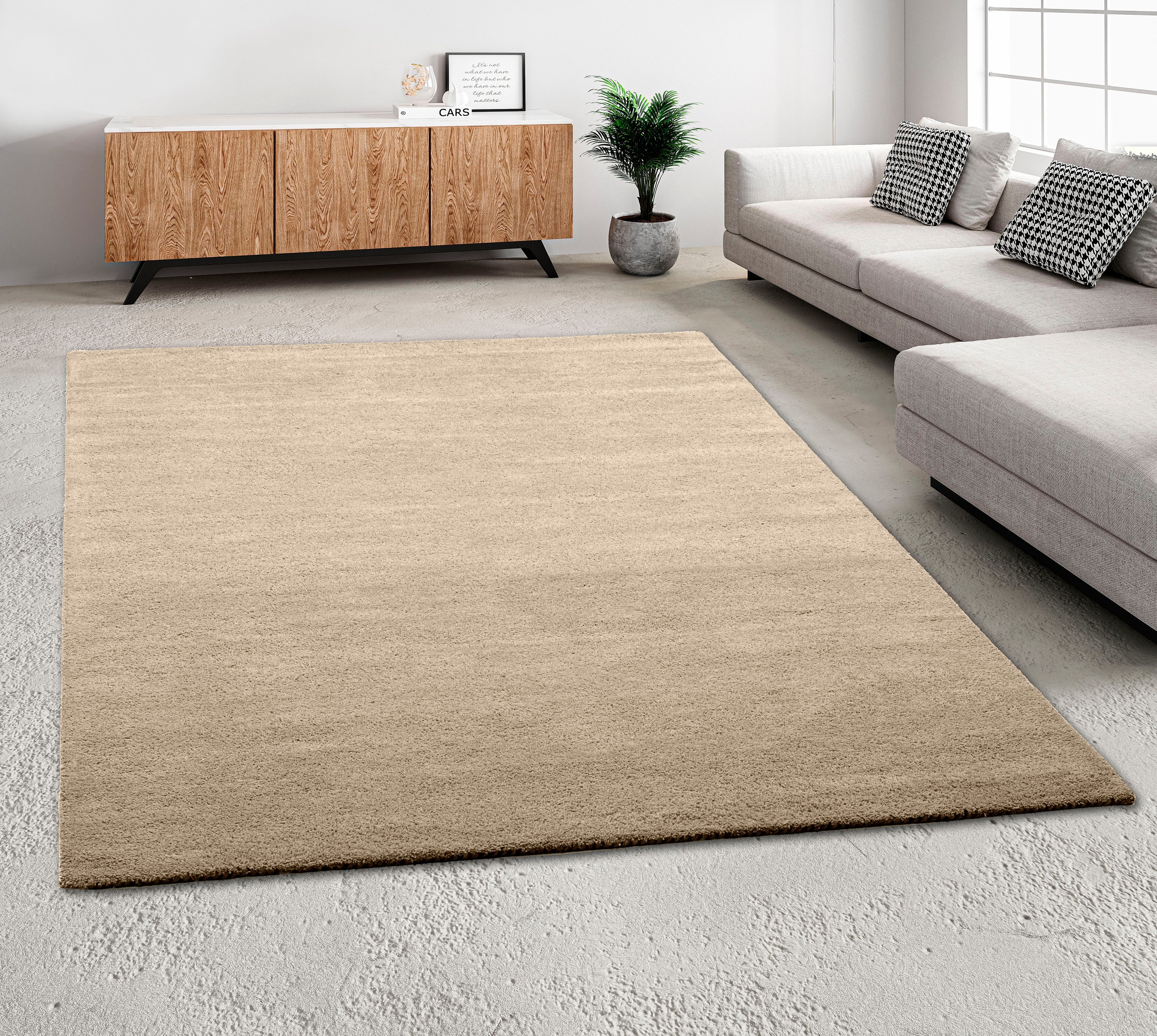 THEKO Wollteppich Gabbeh Uni, Handweb Teppich, meliert, reine Wolle, handgewebt, rechteckig, Höhe: 14 mm, Schlafzimmer, Wohnzimmer, Esszimmer, auch als Läufer oder rund