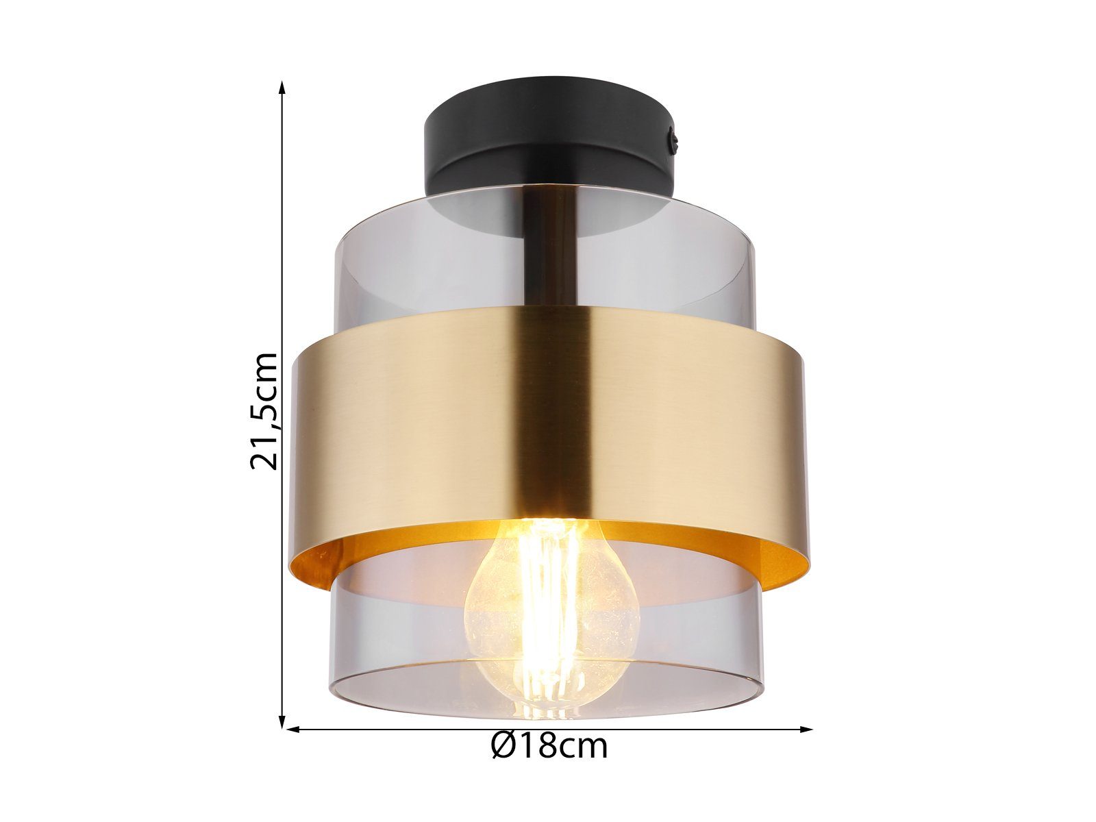 meineWunschleuchte LED Deckenleuchte, Leuchtmittel über Ø18cm warmweiß, ausgefallen-e wechselbar, LED Rauchglas klein-e Designer-lampe Gold, dimmbar, stylische Wandschalter stufenweise