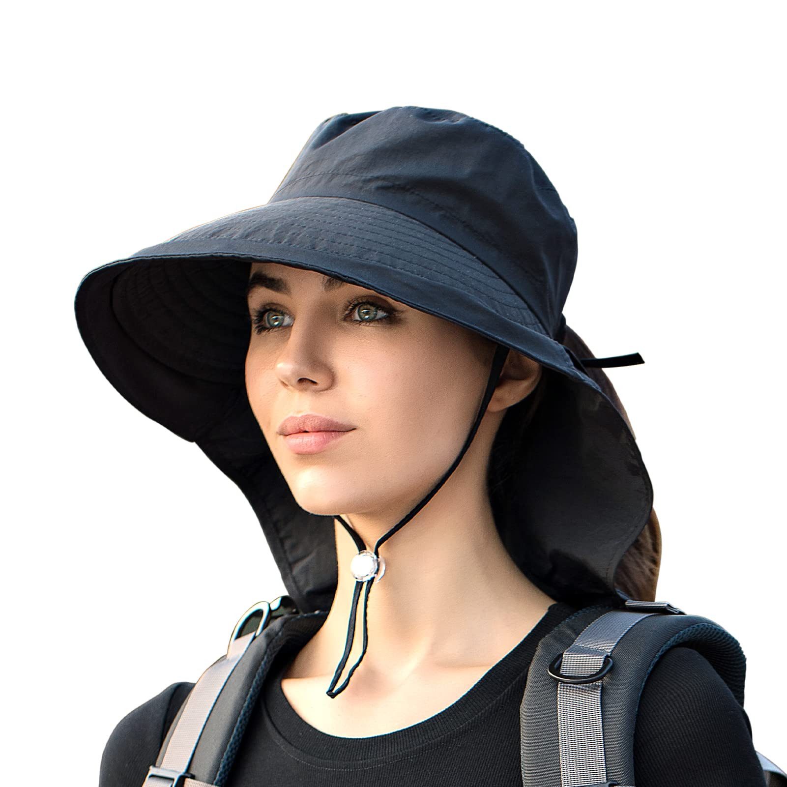 Coonoor Fischerhut Sonnenhut Damen UPF 50+ Outdoor UV Summer Cap mit Nackenschutz (1-St) Faltbarer Fischerhüte für Wandern Camping Reisen Angeln