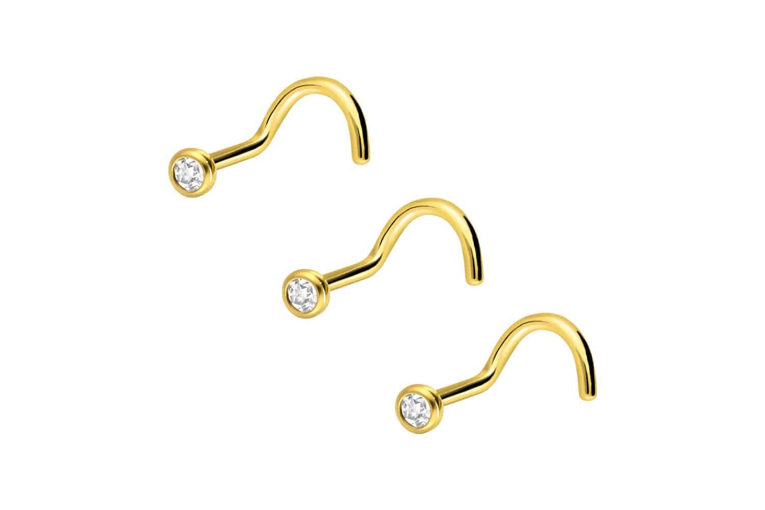 Nasenpiercing 3er Set Chirurgenstahl Nasenstecker Spirale KRISTALL