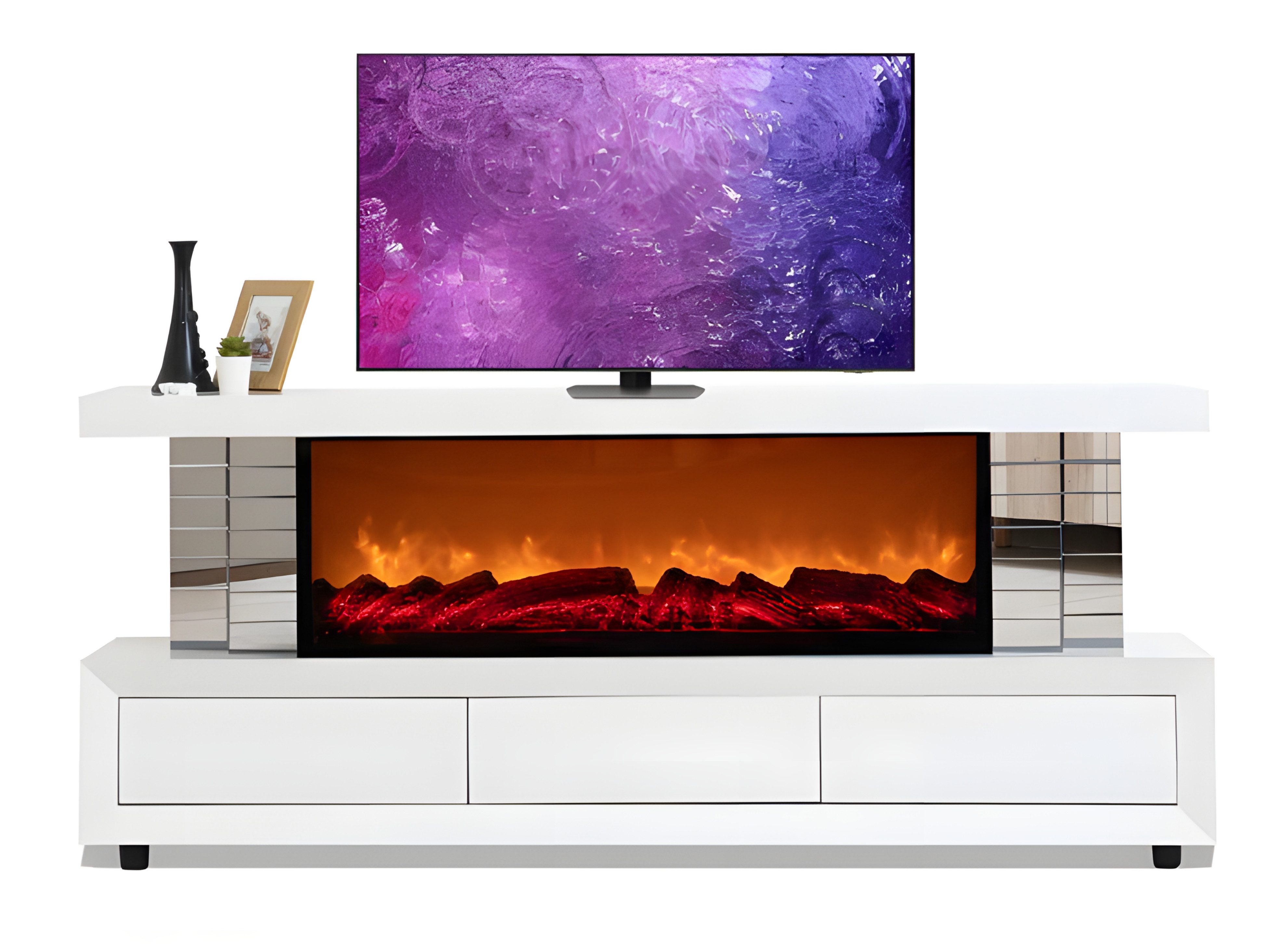 JVmoebel TV-Wand Elegantes TV-Lowboard mit Bluetooth-Funktion und Kamin, (1-St), Made in Europe
