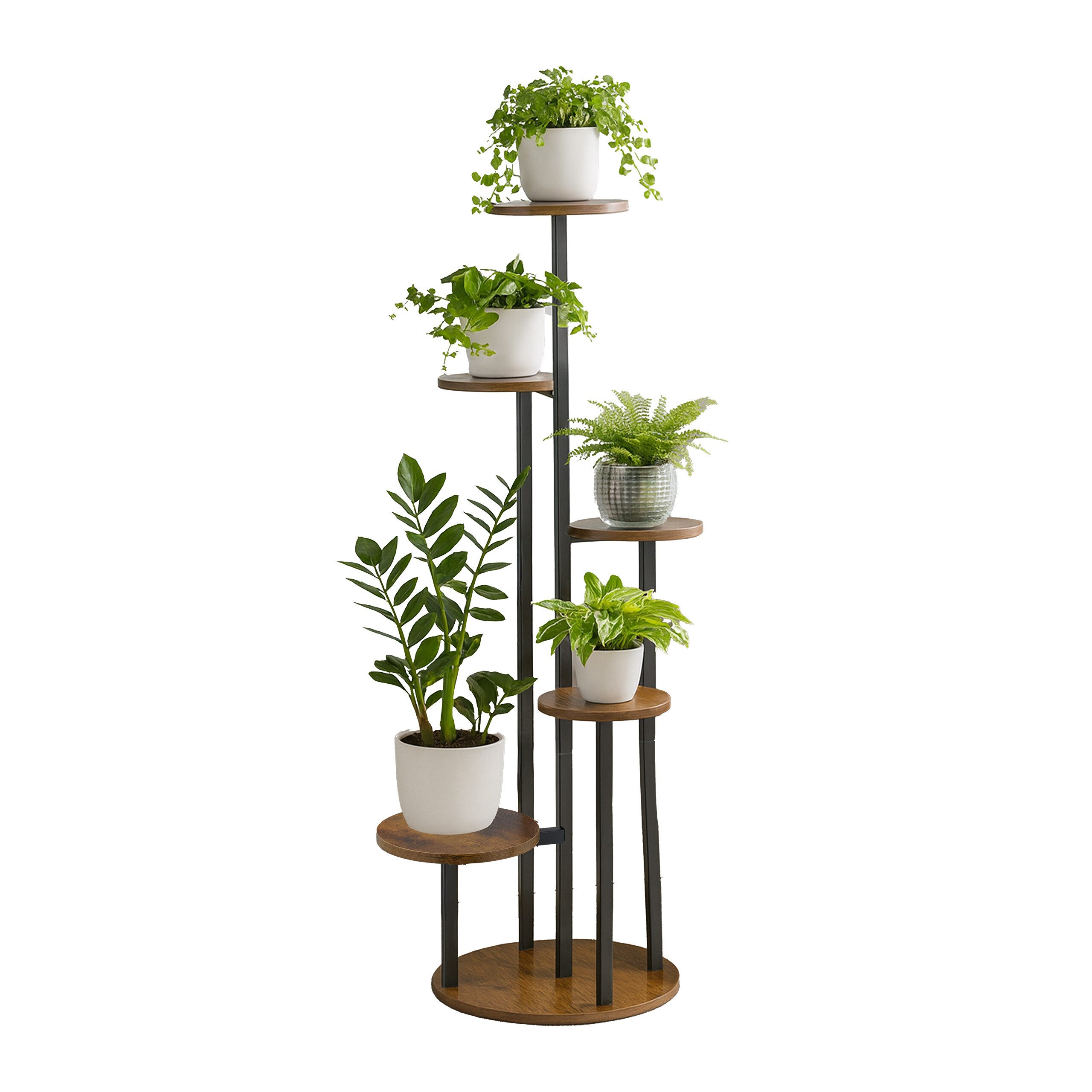 relaxdays Blumenständer Pflanzenständer mit 5 runden Ablagen (1 St), Industrial-Schwarz