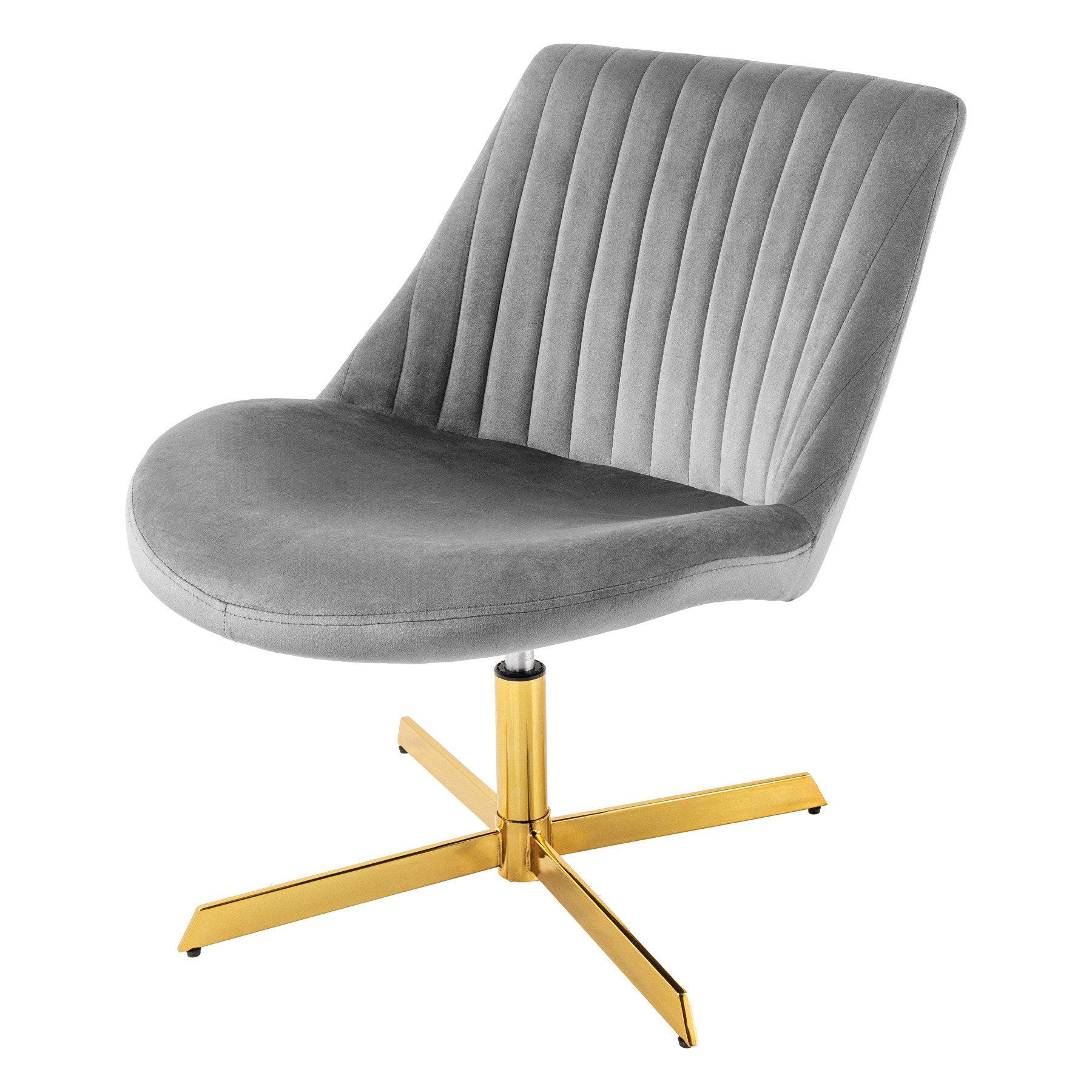 riess-ambiente Drehsessel LOUNGER grau / gold - Samt, Metallgestell, 360° drehbar, rund (Einzelartikel, 1-St), Lesesessel mit Ziernähten - ideal für Arbeits-, Wohnzimmer & Ankleide