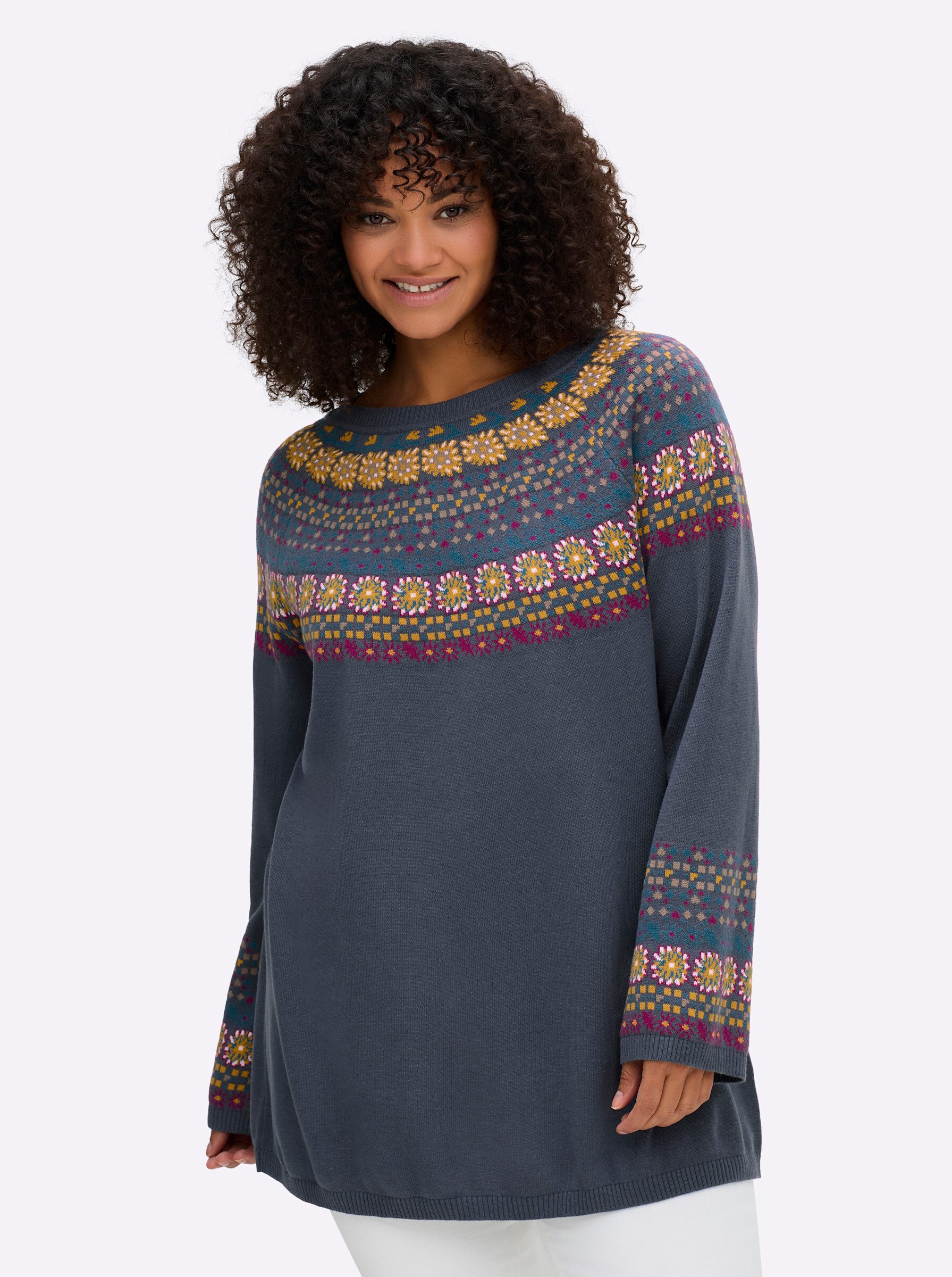 Sheego Strickpullover Pullover Langarm Jacquard