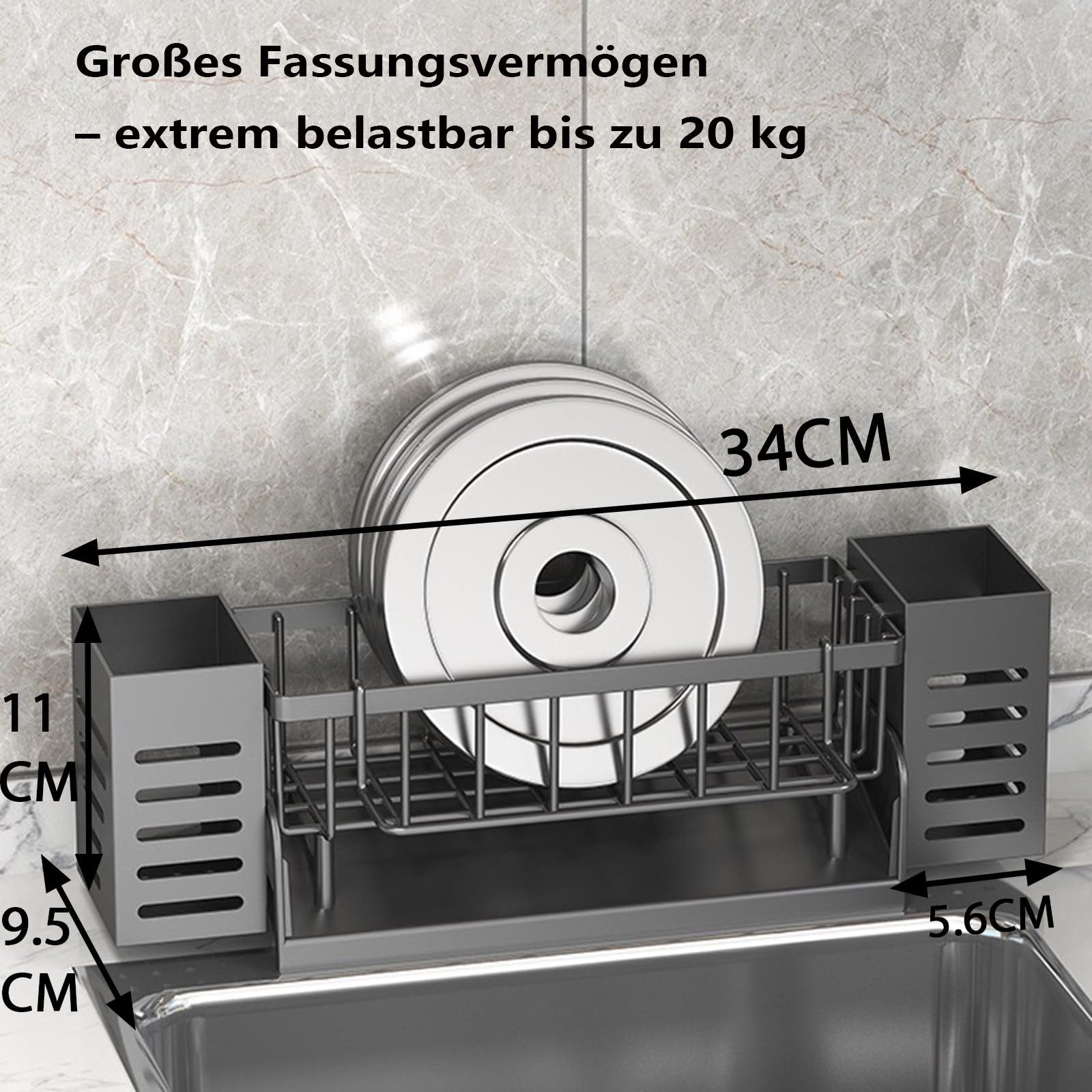 Zyronn Küchenorganizer-Set Spülbecken Organizer Hängend,Kein Bohren Spüle Organizer Schwammhalter, Küchenutensilienhalter mit 2 Stäbchenhalter – Bild 3 von 5