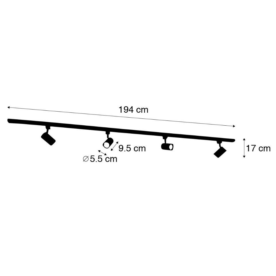 Qazqa Schienensystem-Sets Iconic jeana, ohne Leuchtmittel, GU10, Schwarz, Modern, Stahl, Deckenstrahler 4-flammig