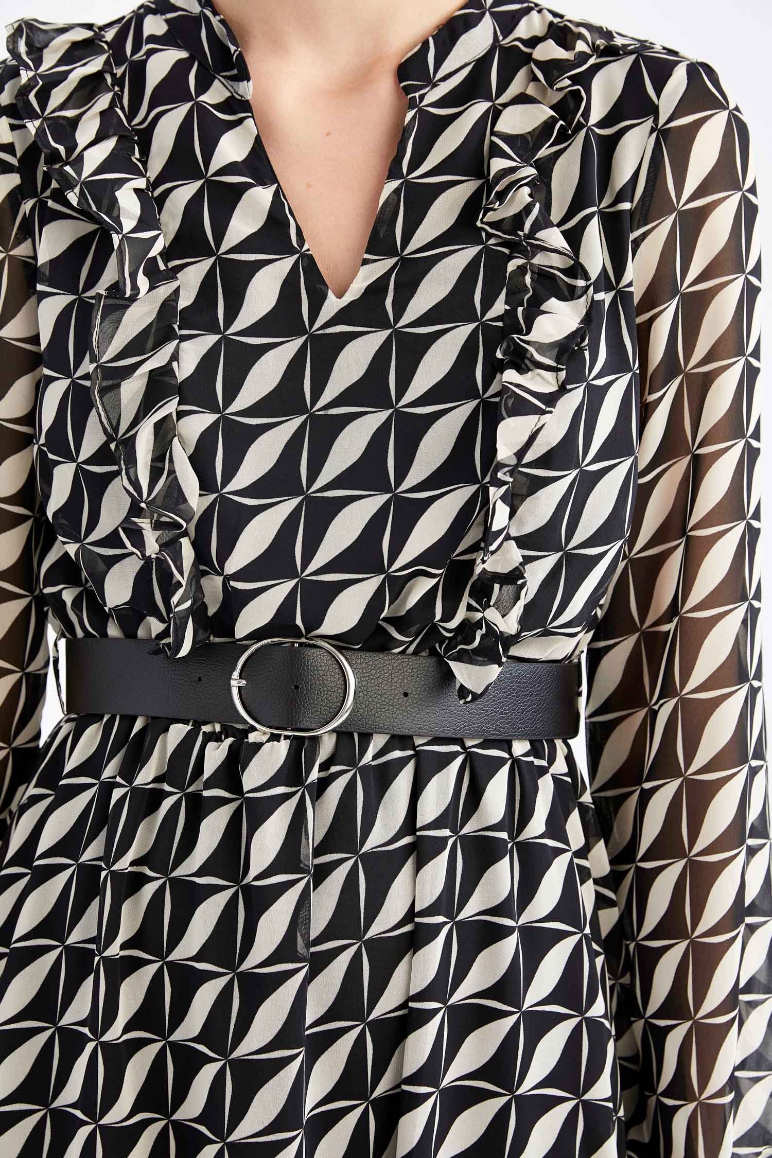Schwarz Blusenkleid Damen DRESS WAIST DeFacto ELASTIC Blusenkleid