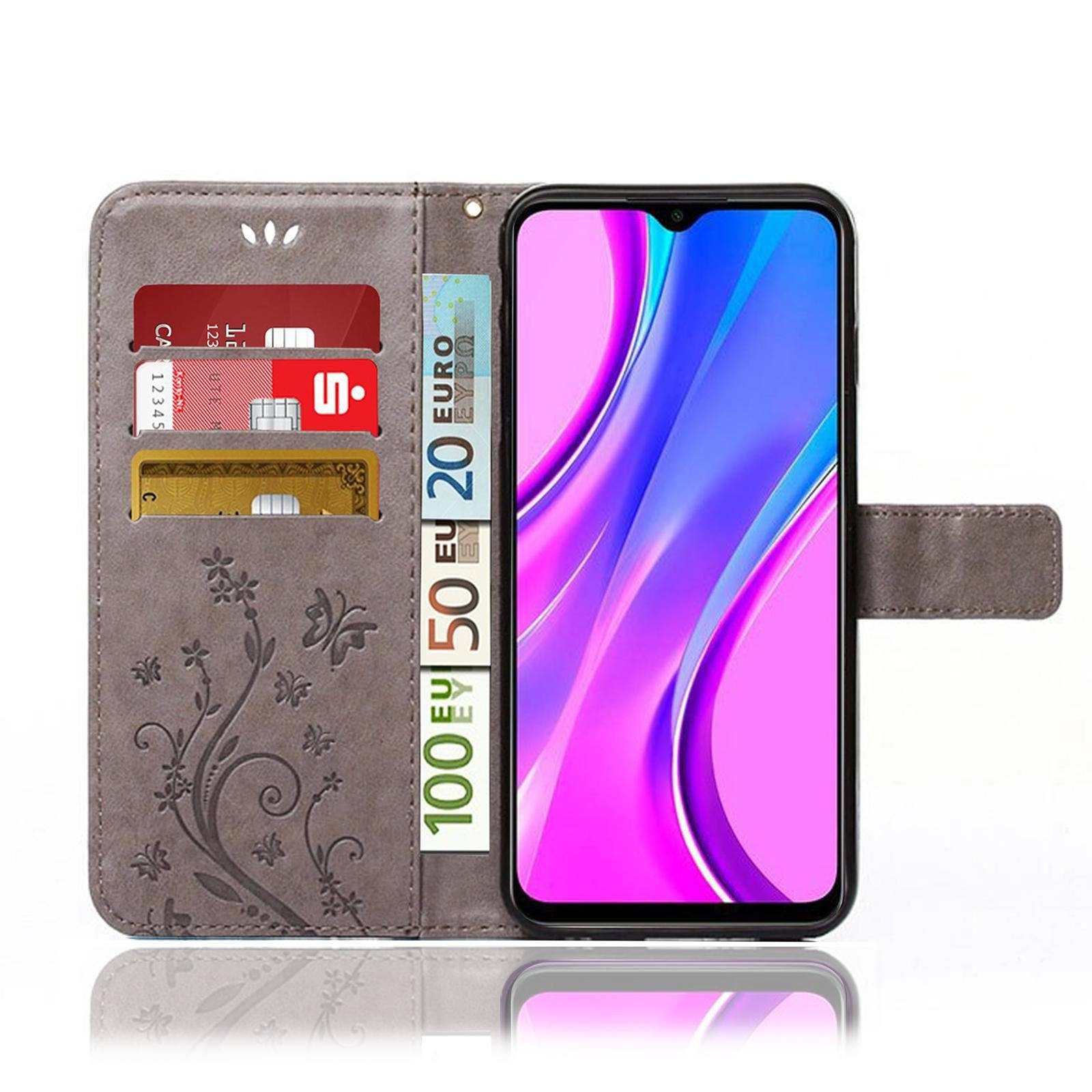 Numerva Handyhülle Bookstyle Flower für Xiaomi Redmi 9 / 9 Prime, Handy Tasche Schutzhülle Klapphülle Flip Cover mit Blumenmuster