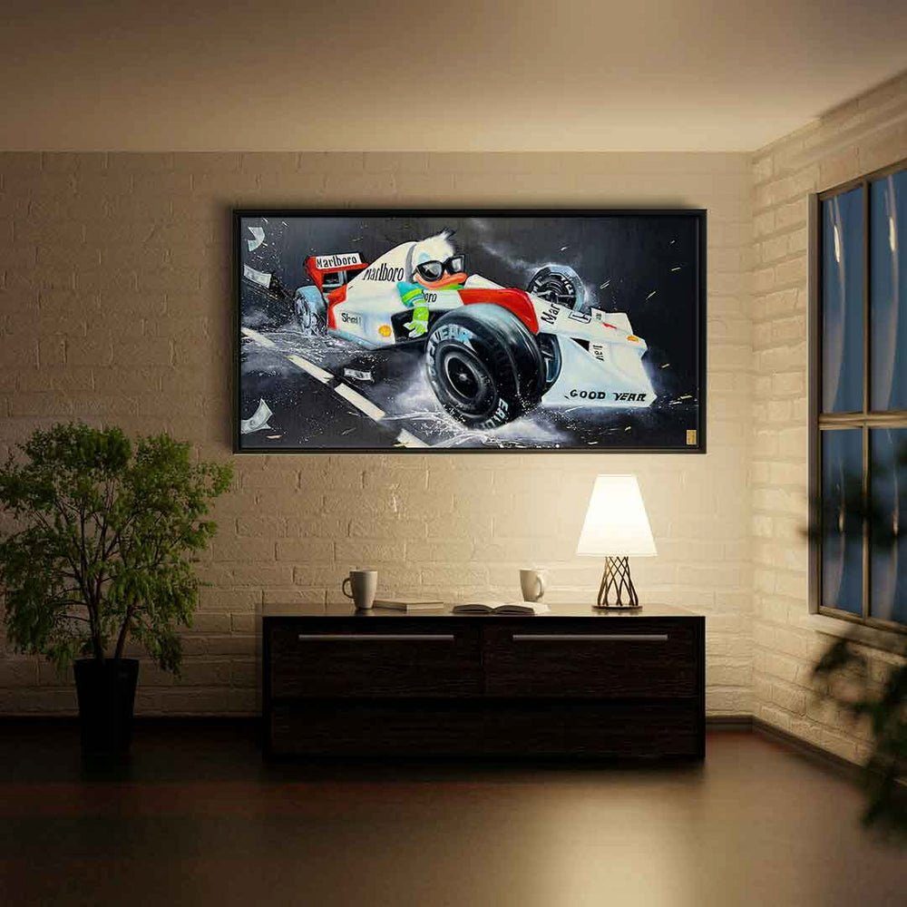 DOTCOMCANVAS® Leinwandbild, Leinwandbild Viqa art mit Rennwagen Marlboro Rahmen Racer goldener Ente premi Duck The