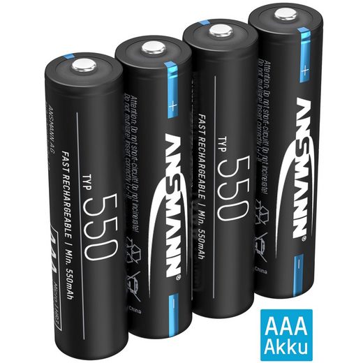 ANSMANN® »Akku AAA Micro 550mAh NiMH 1,2V - Batterien wiederaufladbar (4 Stück)« Akku 550 mAh (1.2 V)