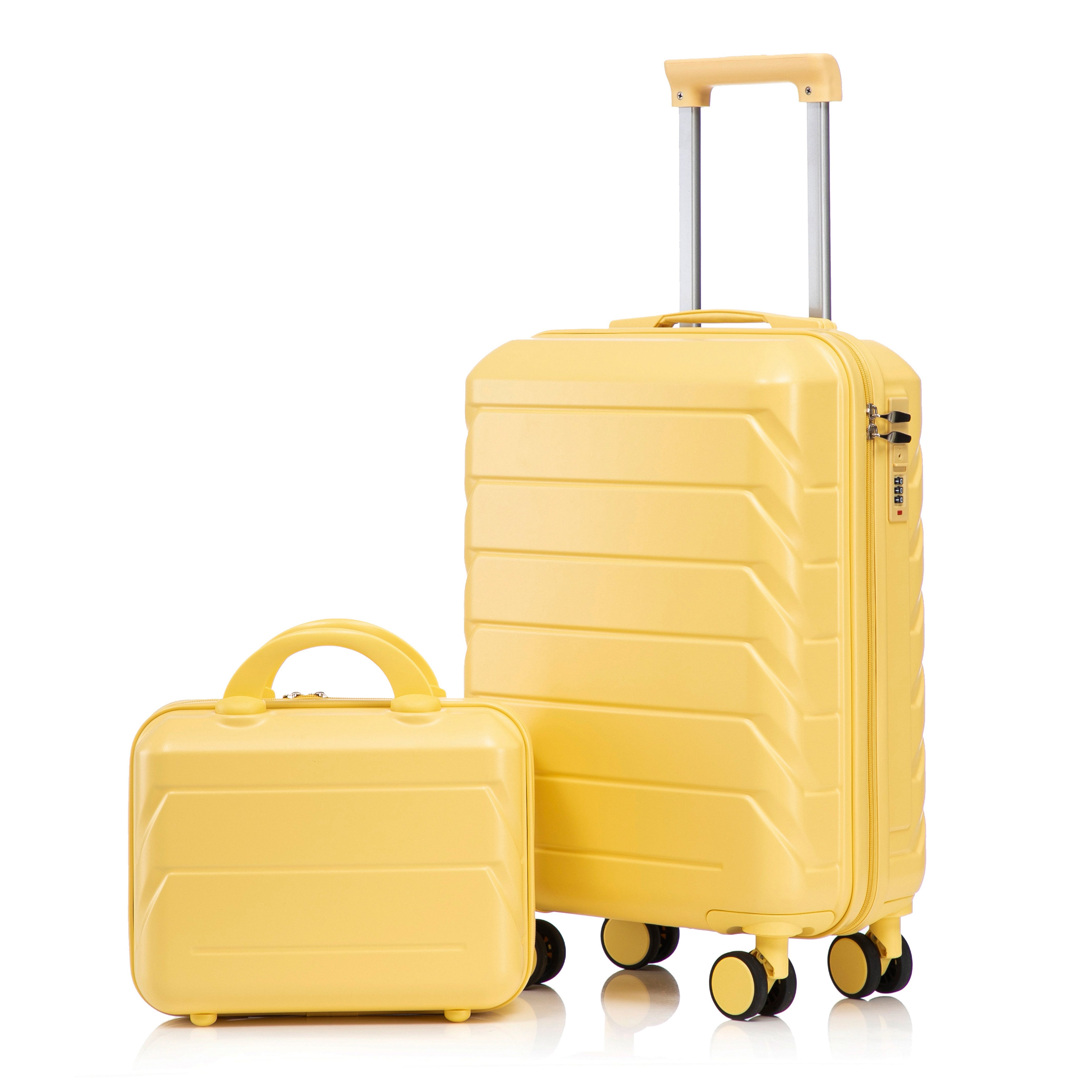 i@home Kofferset 2-teiliges Hartschalen-Kofferset, Reisekoffer mit Beauty Case, (19" Koffer + 14" Kosmetikkoffer, Gelb)
