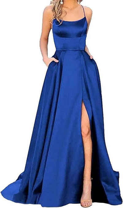 BlauWave Дирндль Damen Elegant Lange Ballkleider mit Taschen Satin (1-tlg., Satin A-Linie) hohe Taille