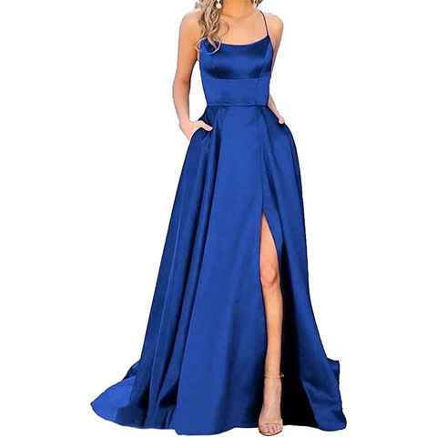 BlauWave Dirndl Damen Elegant Lange Ballkleider mit Taschen Satin (1-tlg., Satin A-Linie) hohe Taille