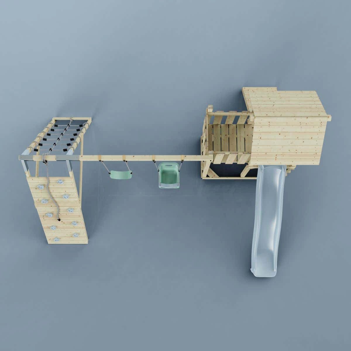 OutdoorToys Spielturm Roskilde, aus Holz in Eisblau mit Babyschaukel