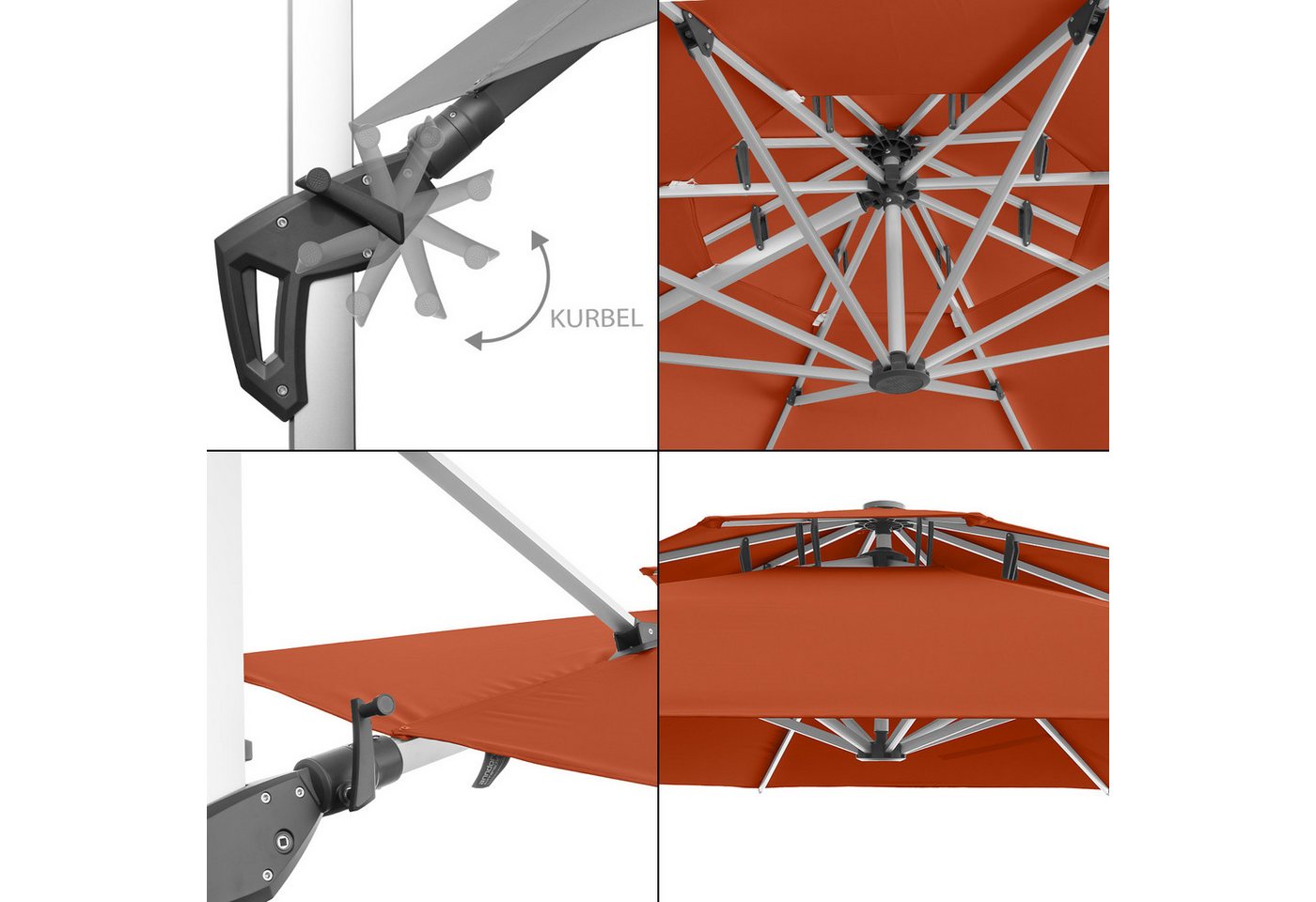 Thumbnail - anndora-sonnenschirm Ampelschirm 4 Meter rund mit Aluminiumgestell, mit Granitplattenständer, Kurbelöffnung - doppeltes ...