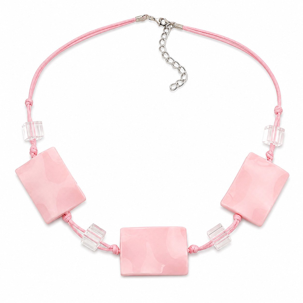 unbespielt Collier Modeschmuck Kette rosa 45 cm mit Viereck-Elementen Karabiner, Modeschmuck für Damen