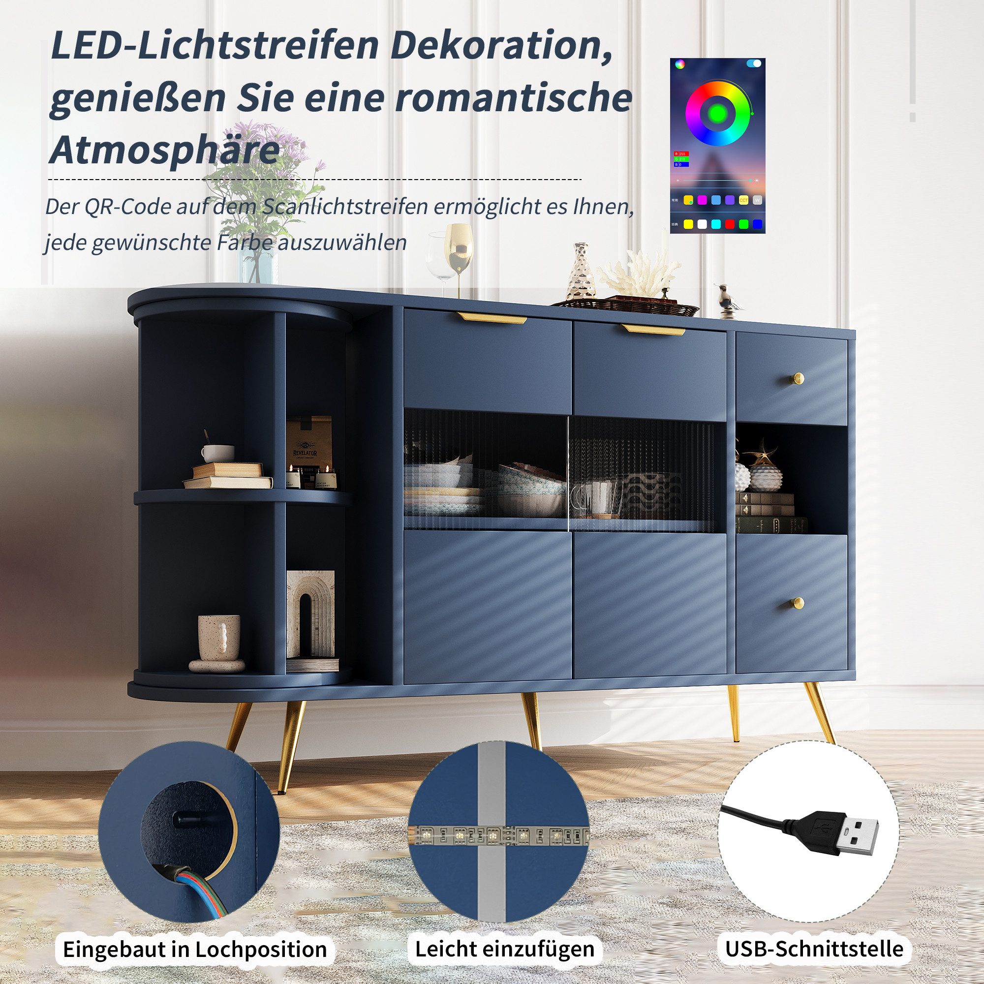 ccbetter Sideboard mit Glasschiebetüren und LED-Leuchten günstig online kaufen