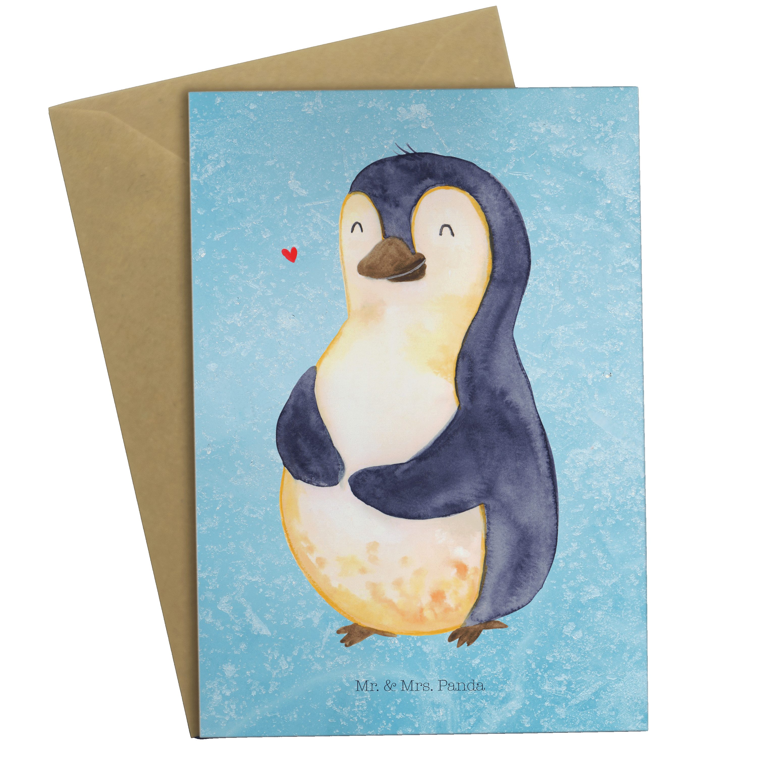 Mr. & Mrs. Panda Grußkarte Pinguin Diät - Eisblau - Geschenk, Klappkarte, Selbstrespekt, Motivat