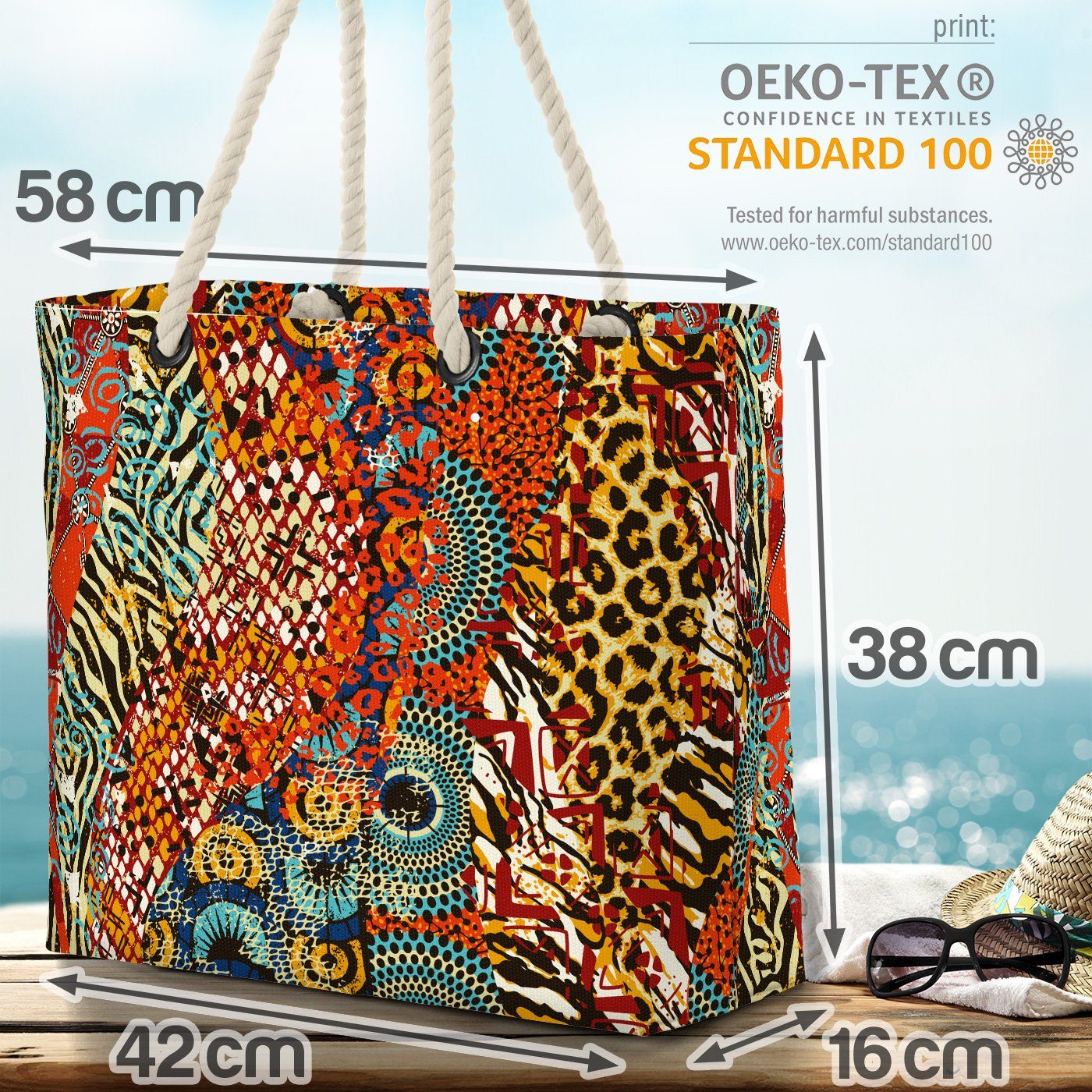 VOID (1-tlg), gemustert Strandtasche Bag Muster tropisch Leoprint Beach Ethnomuster afrikanisch Afrika