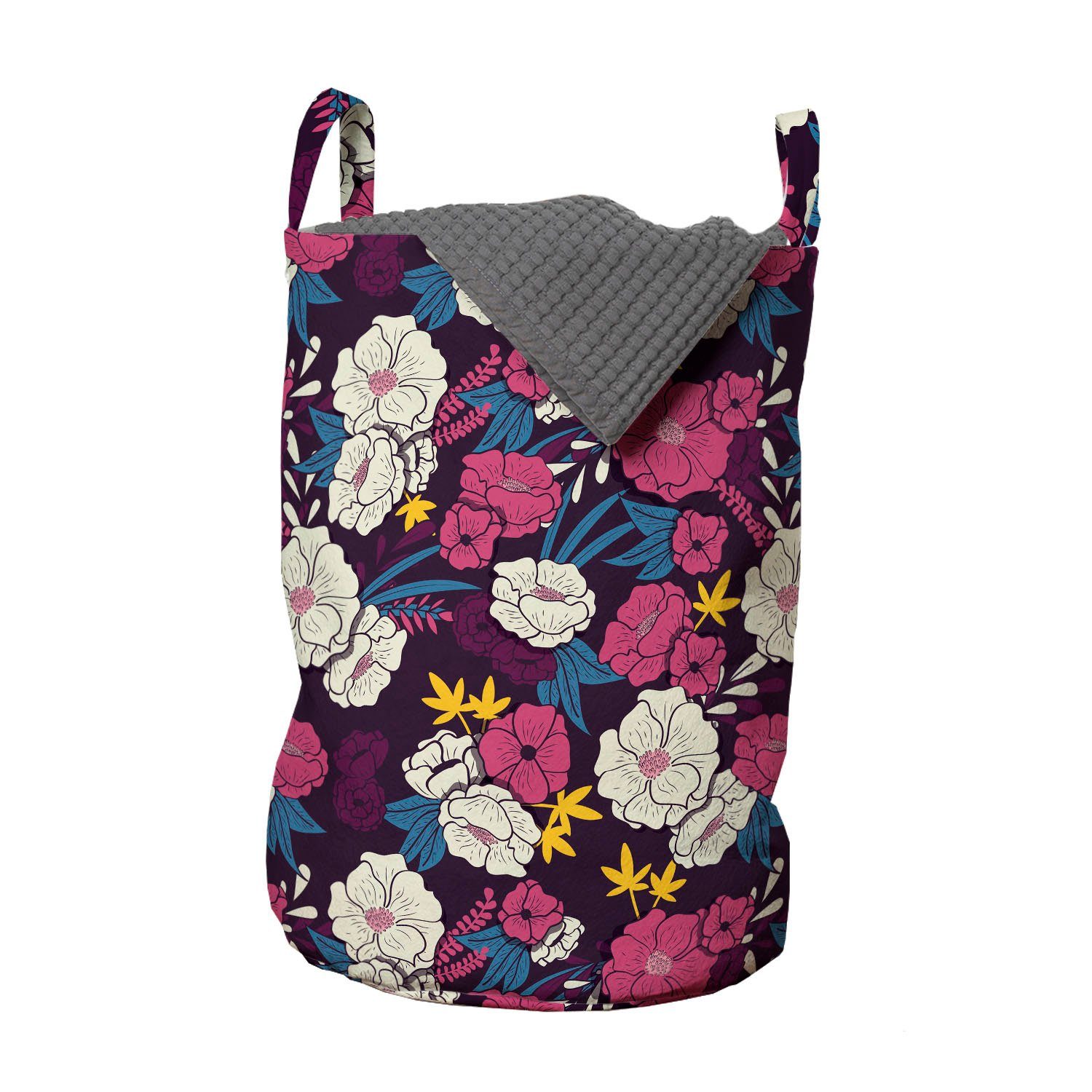 Abakuhaus Wäschesäckchen Wäschekorb mit Griffen Kordelzugverschluss für Waschsalons, Blumen Blumen Dschungel Blick Leaves | Wäschesäcke