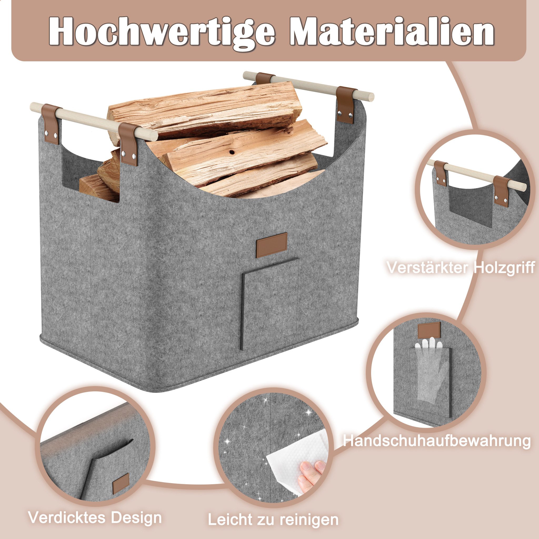 FIVMEN Kaminholzkorb 2-er Set XXL Faltbarer Brennholzkorb Filzkorb extra dicker Filz