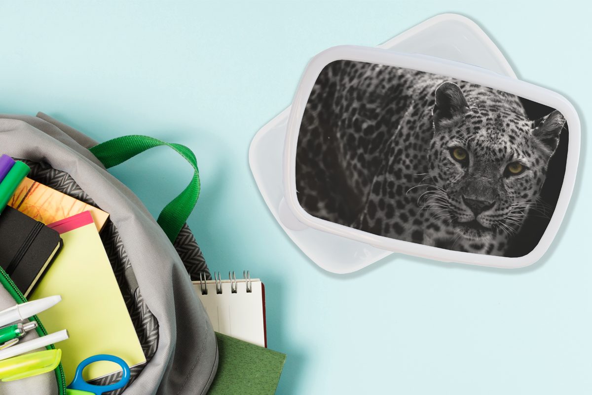 Leopard Weiß, und Erwachsene, Kinder - Kunststoff, (2-tlg), MuchoWow für Lunchbox Mädchen Schwarz Jungs Brotdose, und für Brotbox -