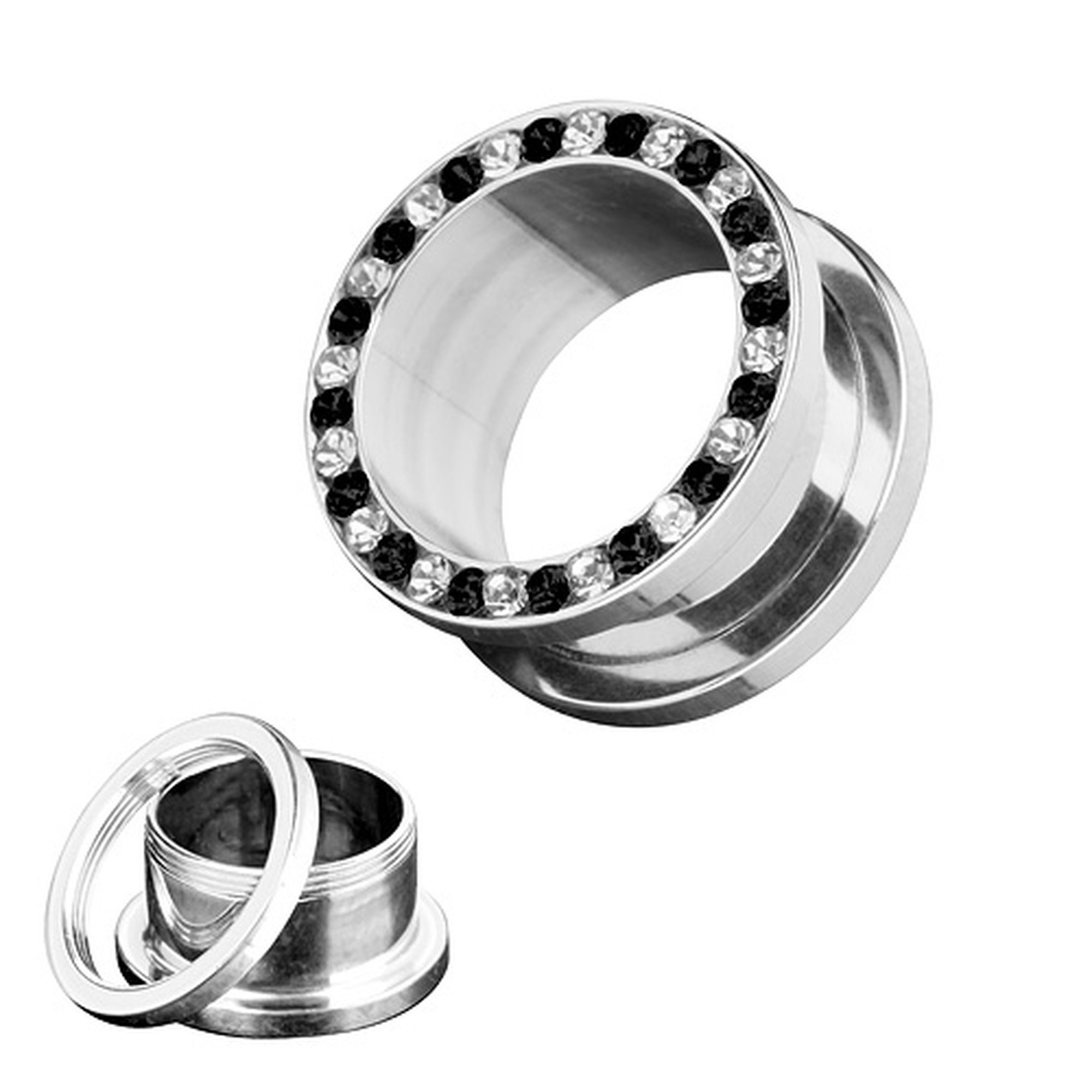 Schraub Piercing Clear-Schwarz Piercing Kristall, Zirkonia Taffstyle Flesh Zirkonia Edelstahl Plug Kristall Tunnel Edelstahl Plug